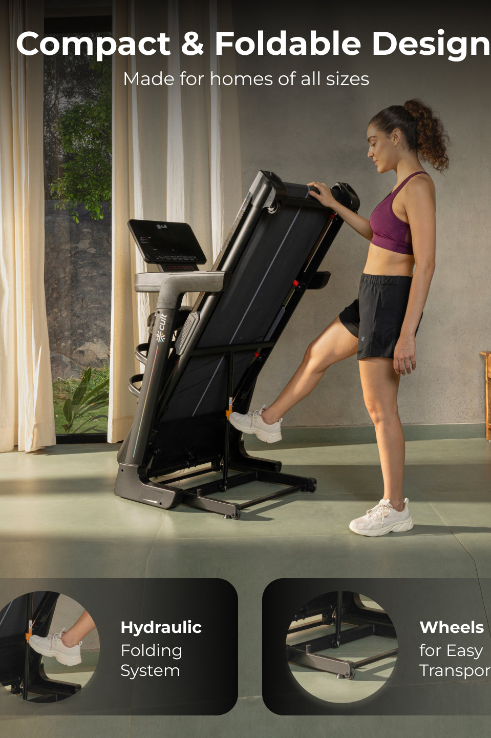 Cult SmartStrideSprint BLDC Motor (6HP Peak) Treadmill with Massager | Max Weight: 140kg | 15 Level Auto Incline (with 6 Months extended warranty)