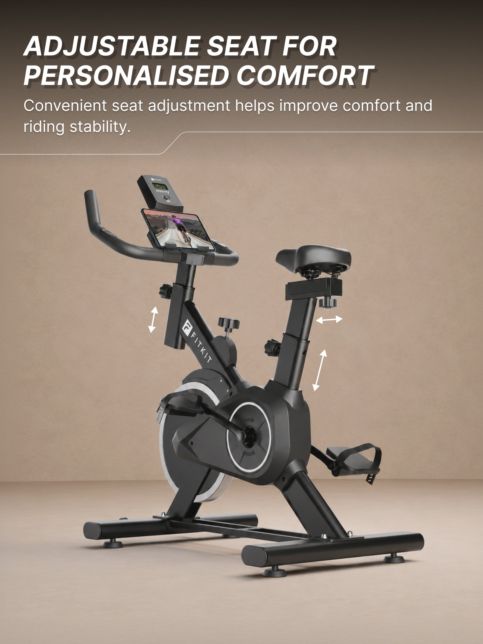 Fitkit by Cult FK8001 Spin Bike with 8Kg Flywheel, LED screen, Adjustable Brake Pad Resistance with Belt Drive System for Fitness at Home Workouts | Max Weight : 130 kg (Black)