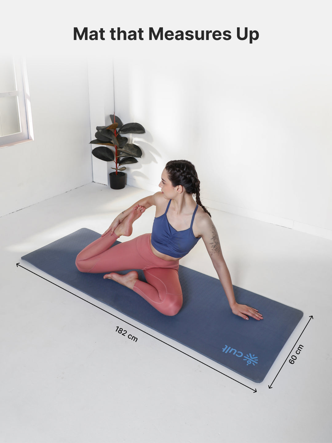 CULT TPE Yoga Mat 10mm Extra Thick with Carry Strap and Bag Non-Toxic, Latex-Free, Anti-Slip, Tear-Resistant & Lightweight Superior Cushioning for Joint Support, Meditation & Home Workouts- Navy