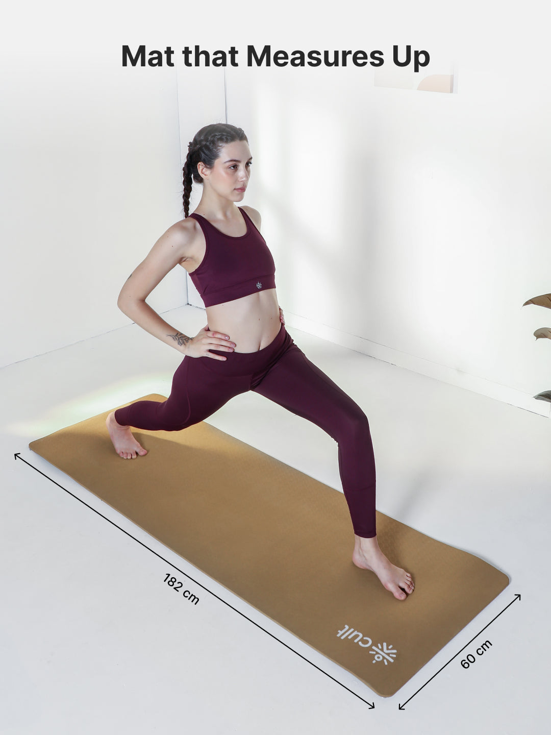 CULT Ultra Cushioned 8mm TPE Yoga & Pilates Mat Eco-Friendly, Skin-Friendly, Anti-Skid, Tear-Resistant, Lightweight & Portable with Carry Strap and Bag Ideal for Home, Gym & Outdoor Workouts - Brown
