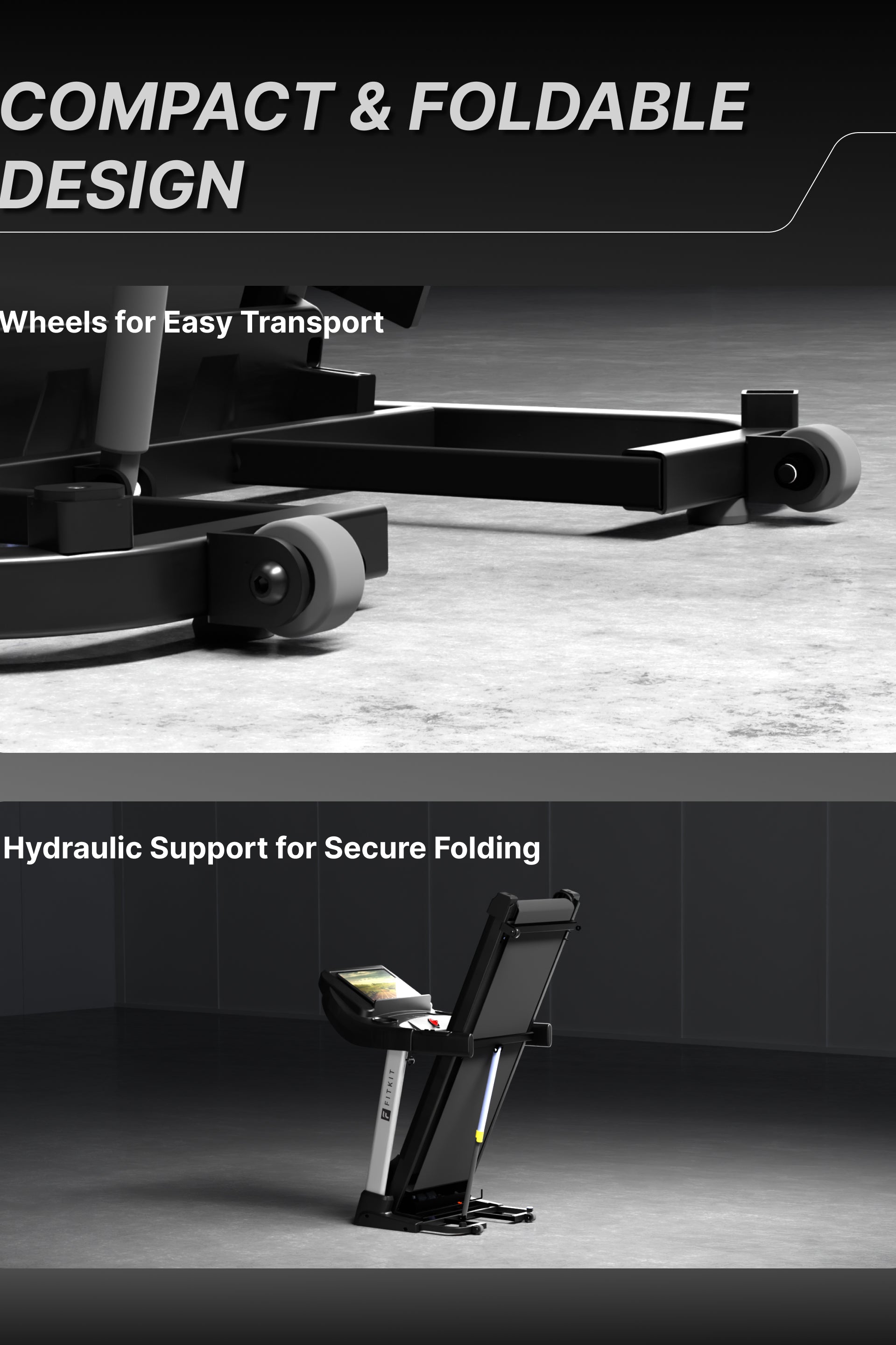 Fitkit by Cult FT100 Smart Incline Motorised Treadmill | 4.5 HP BLDC Motor | 110kg Capacity | 15-Level Auto Incline | 12 km/hr Speed | Foldable & Easy-Move Wheels | 12 Preset Workout | Ideal for Home Use (with 6 Months Extended Warranty)