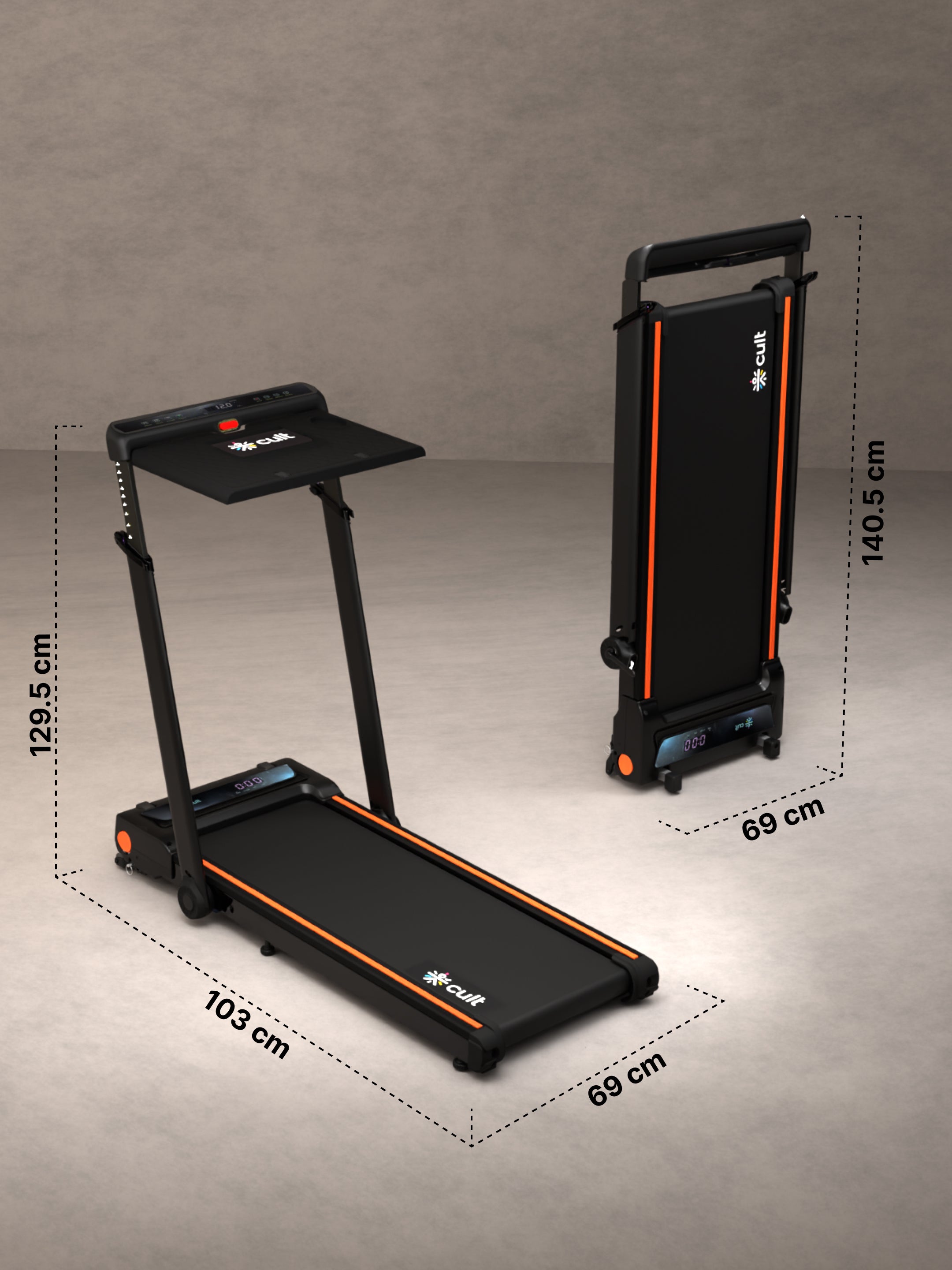 Cult Treadmill with Desk 5.5 HP Peak Motorized 3 in 1 Foldable Treadmill for Home Workout | Max User 120kg, Speed up to 12 km/hr with Adjustable & Detachable Desk with Tablet Holder