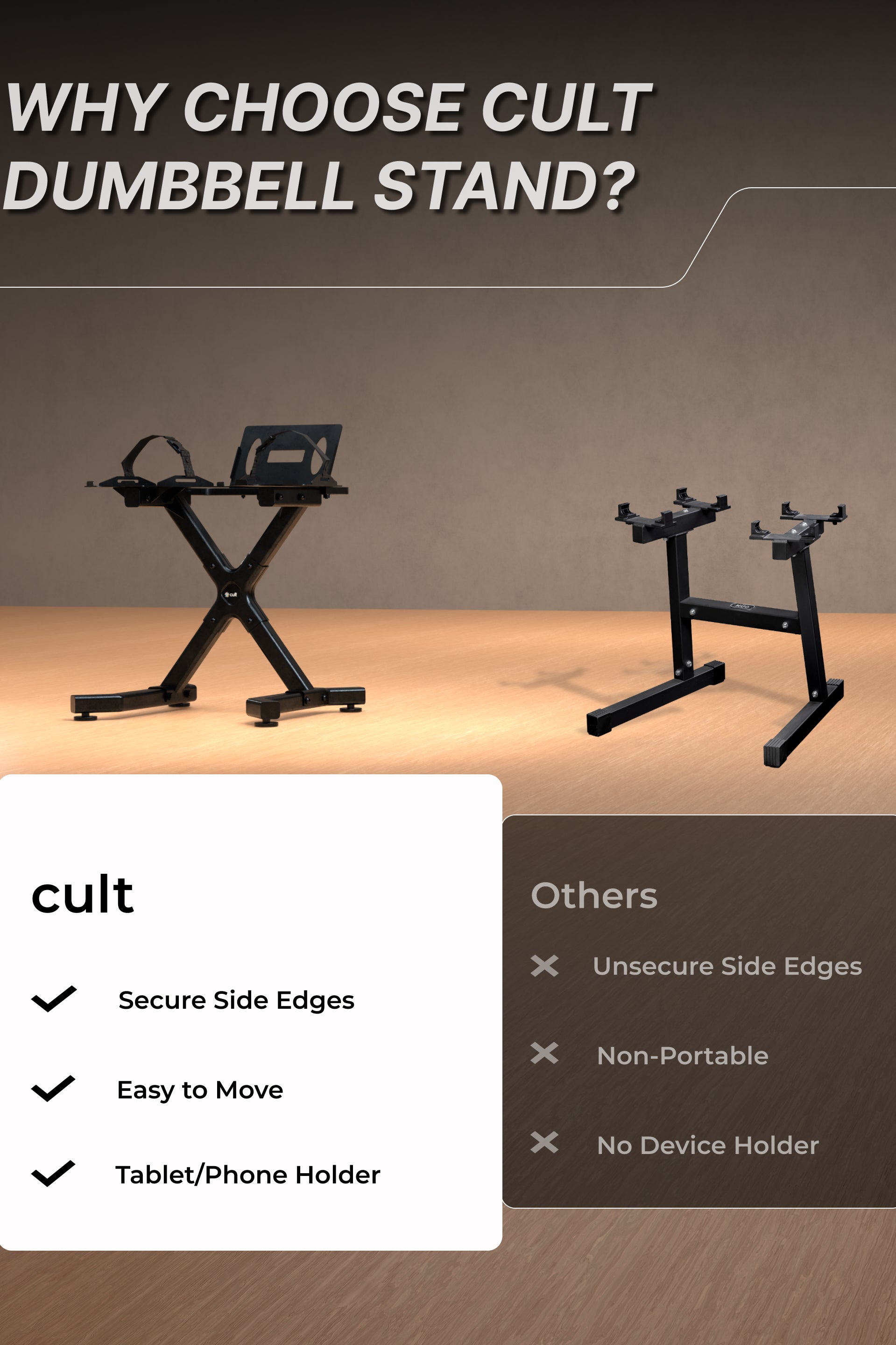 Cult Dumbbell Stand | 100 KG Weight Capacity | With Wheels & Tablet Holder | Protected Edges | Compact Home Gym Storage (6 Months extended Warranty only on Cultstore.com)