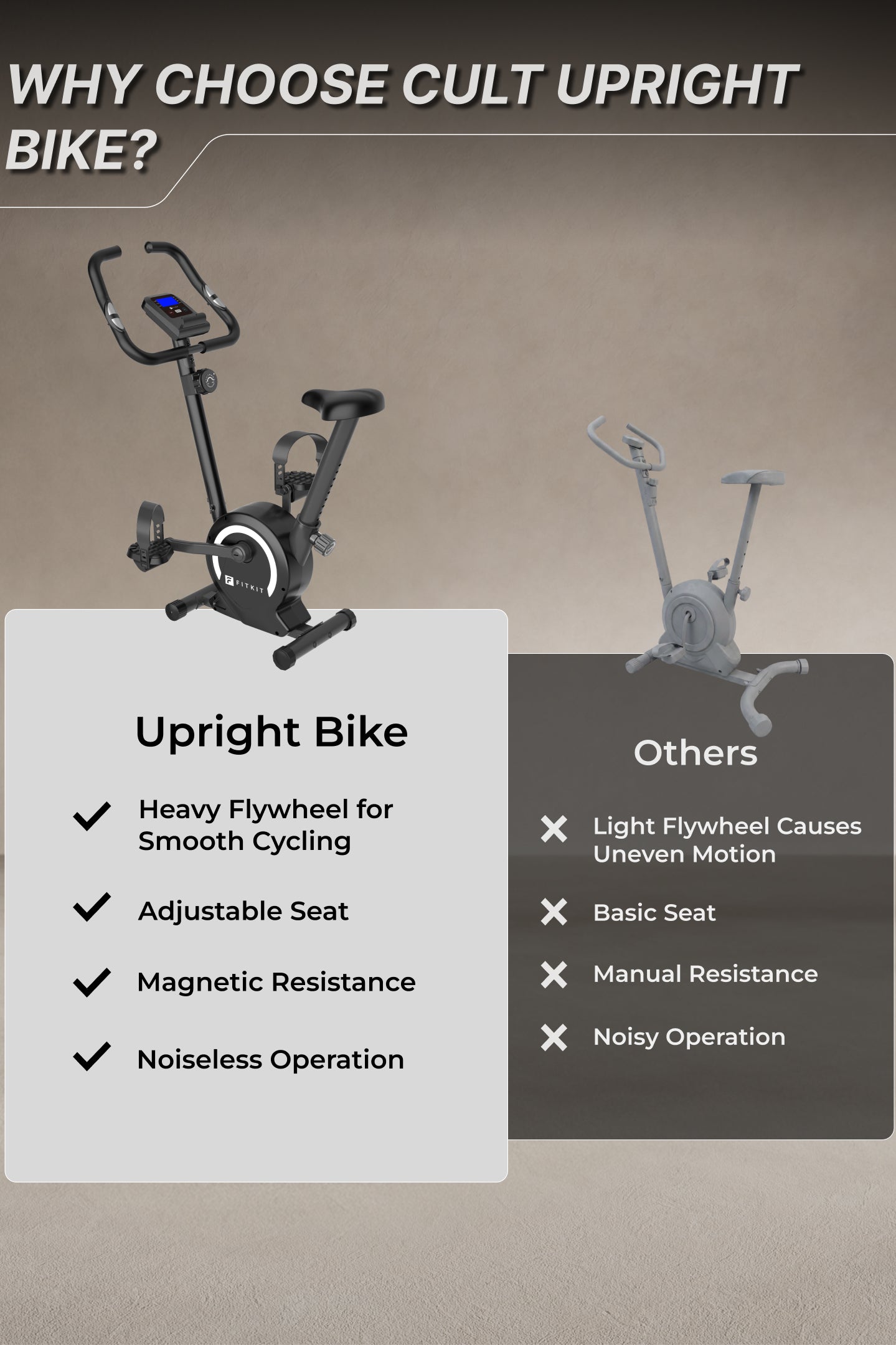 Fitkit by Cult Upright Exercise Bike 6 Kg Flywheel & 130 Kg Weight Support with Adjustable Cushioned Seat | 16-Level Magnetic Resistance | LCD Display & Tablet Holder | Suitable for Home Gym Workout