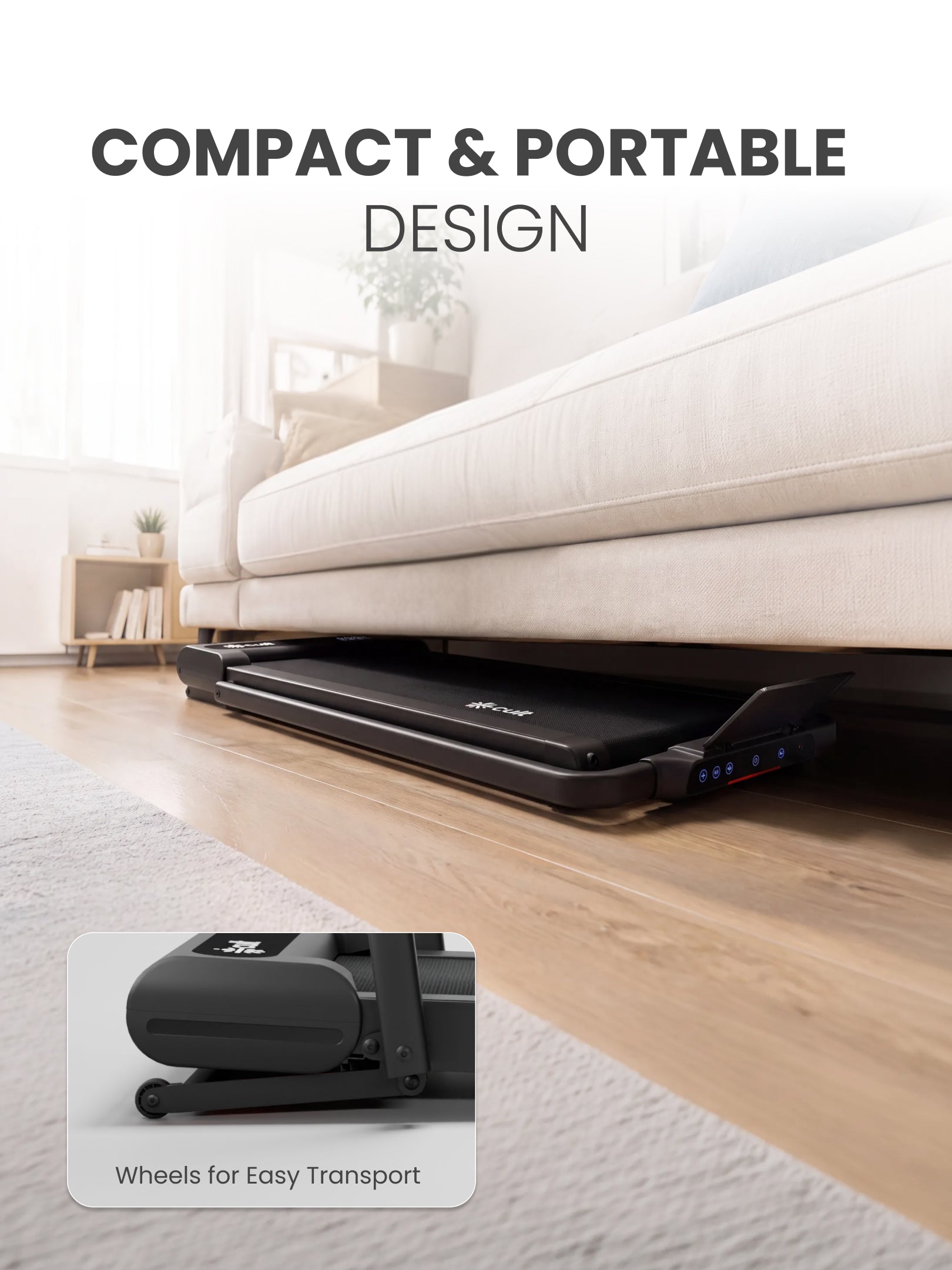 Cult Elevate Walking Pad with 5 HP BLDC Motor, 12 km/hr Speed, Auto Incline up to 15 Levels, 130 kg User Weight Capacity, LED Display, Tablet Holder & Wheels