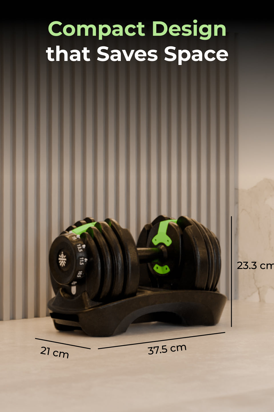 Cult 16kg Adjustable Dumbbell | 12 Weight Options (1.5kg-16kg) | Quick Weight Adjustment Dial | Non-Slip Compact Home Gym Dumbbell - Black