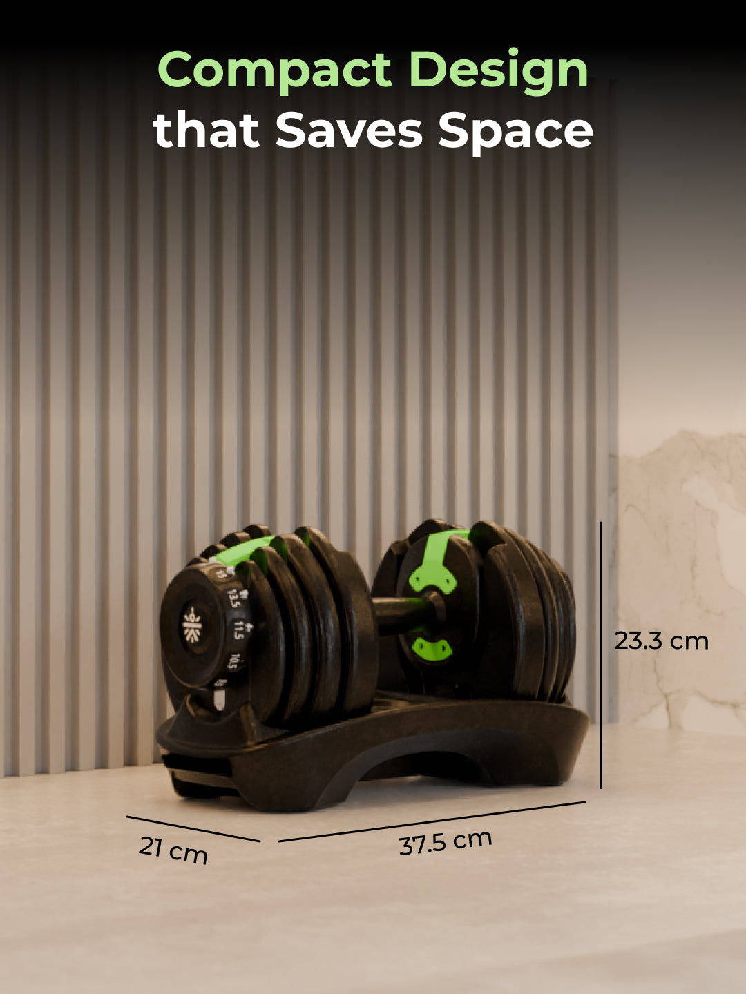Cult 16kg Adjustable Dumbbell | 12 Weight Options (1.5kg-16kg) | Quick Weight Adjustment Dial | Non-Slip Compact Home Gym Dumbbell - Black
