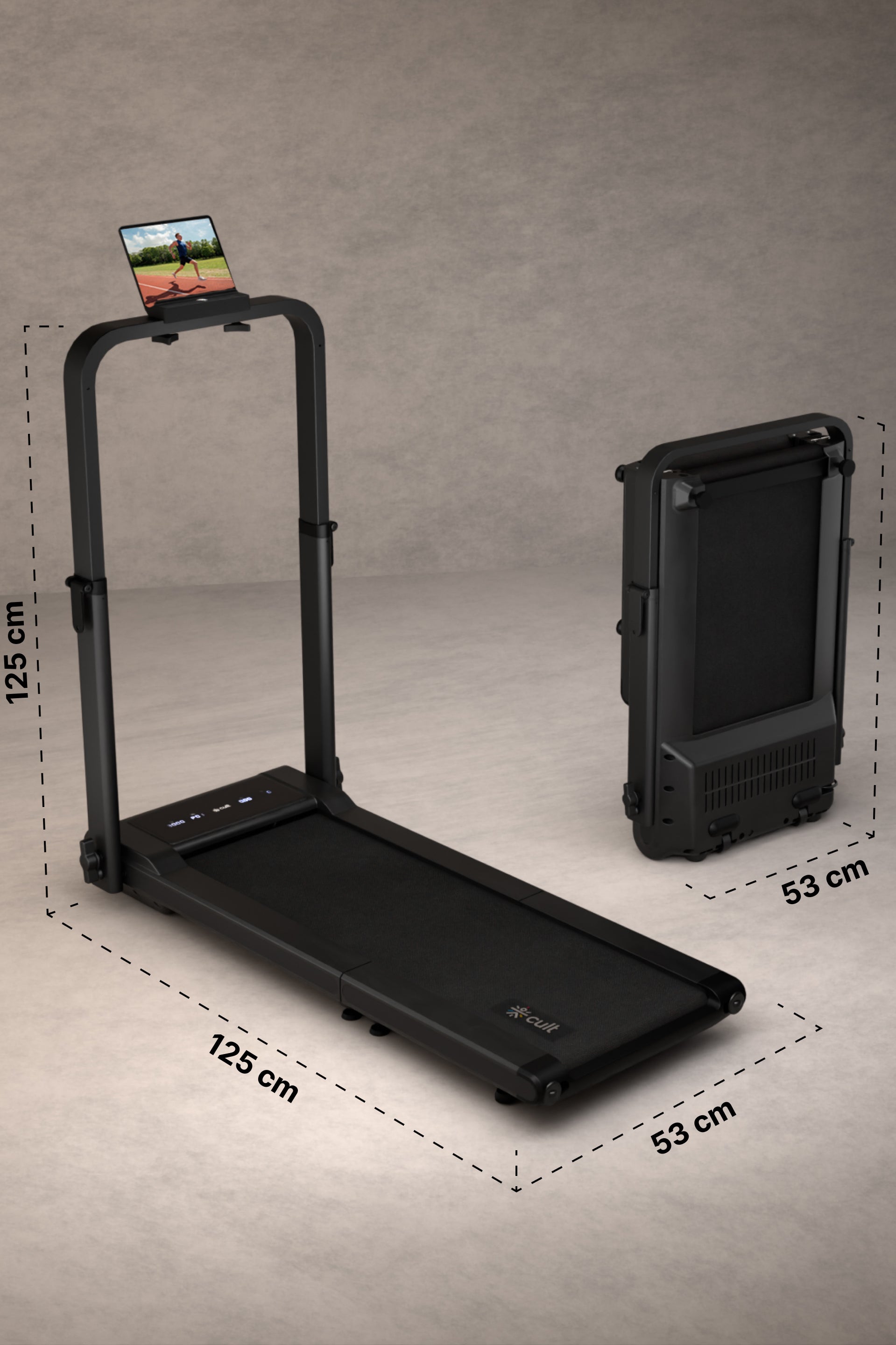 Cult Fold Plus Center-Folding Walking Pad with 5HP Motor with Easy Remote Control | Max User 130kg | Top Speed 6kmph | Running Deck 39.3 x 15.7 inches | Space Saving & Perfect for Home use Treadmill (with 6 Months Extended Warranty)