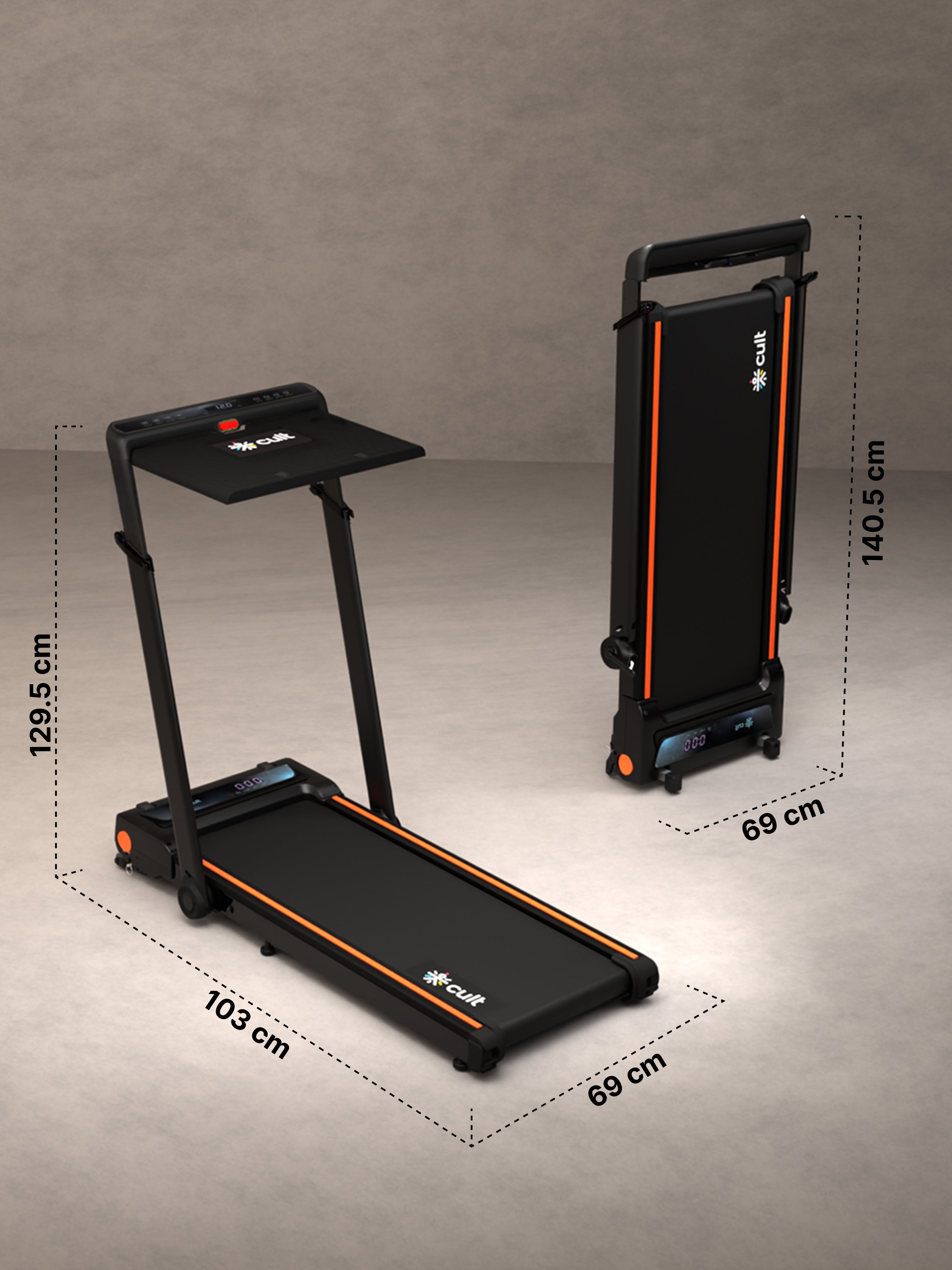 Cult Treadmill with Desk 5.5 HP Peak Motorized 3 in 1 Foldable Treadmill for Home Workout | Max User 120kg, Speed up to 12 km/hr with Adjustable & Detachable Desk with Tablet Holder (with 6 Months Extended Warranty)