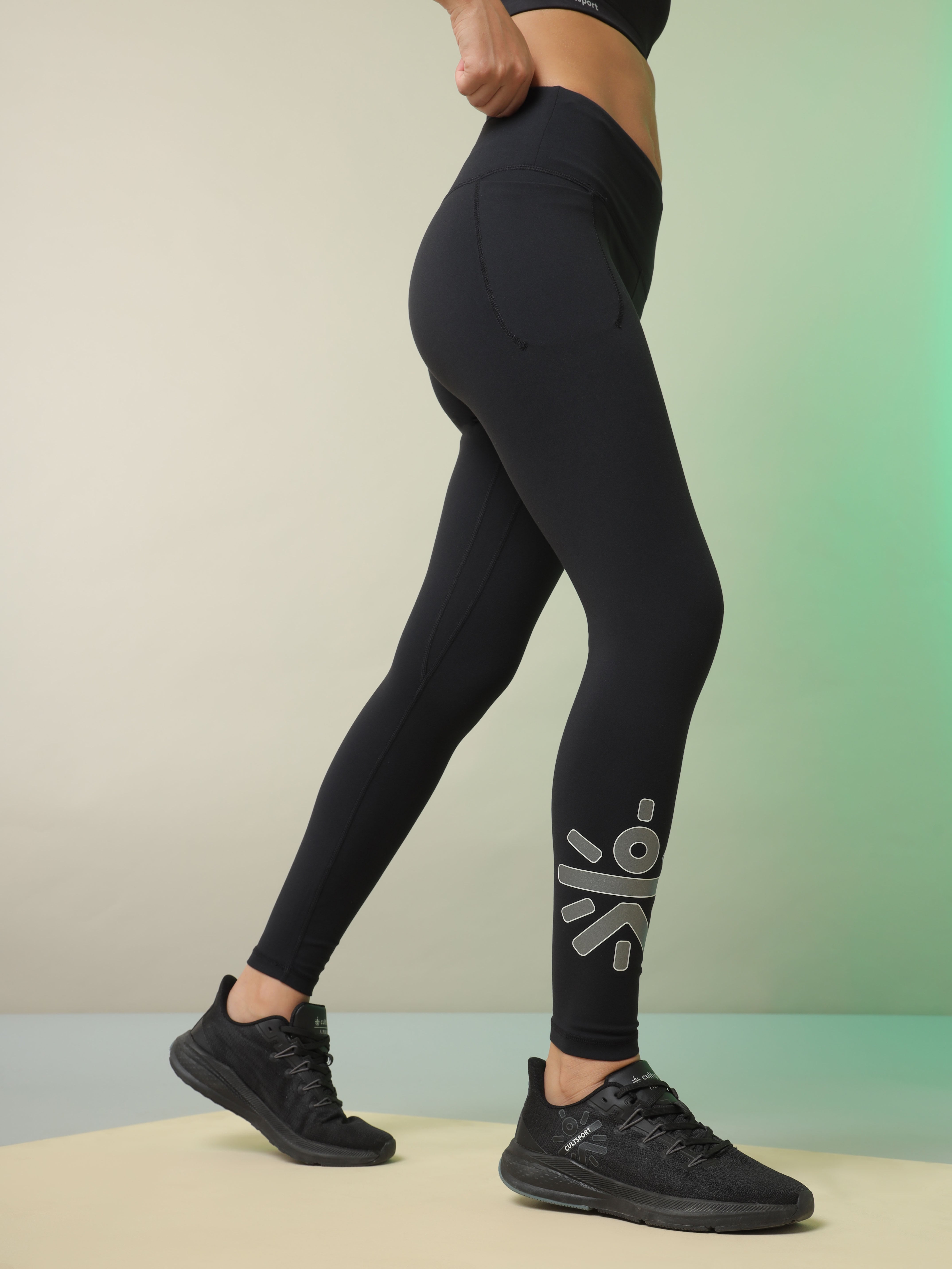 Black Do It All Logo Print Tights With Pocket