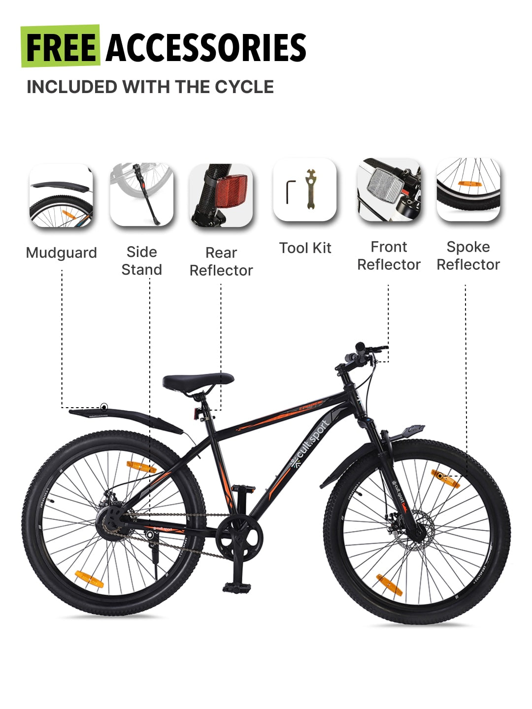 CARBIDE27.5TBlACK Steel Single Speed Mountain Cycle, Front Suspension, Disc Brake and Double Wall Rim