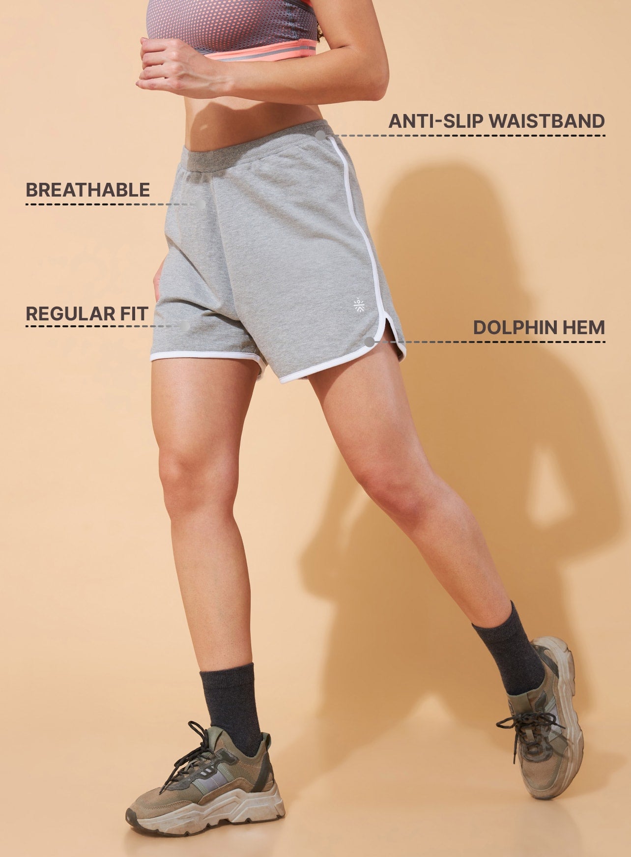 Grey Dolphin Hem Shorts for Women