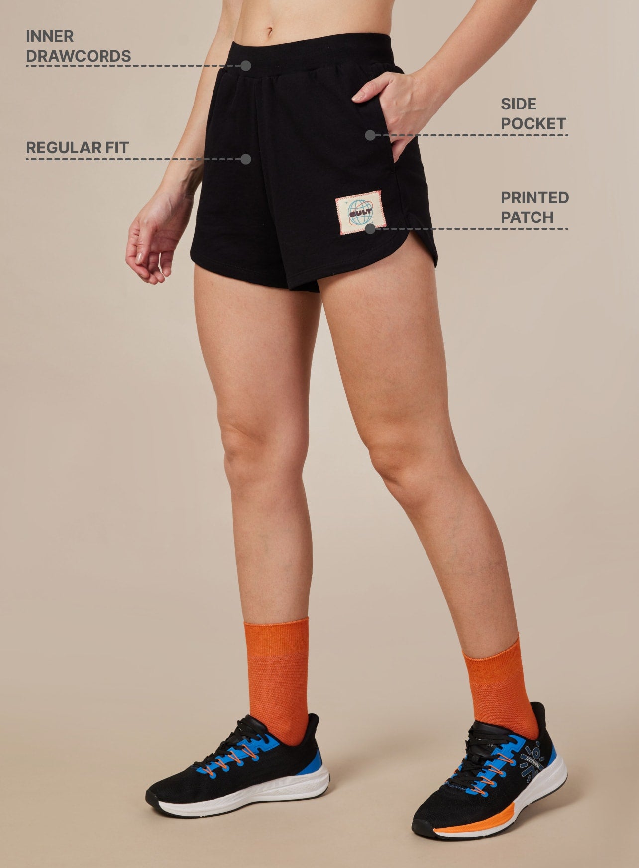 Women's Black Cult Printed Patch Shorts