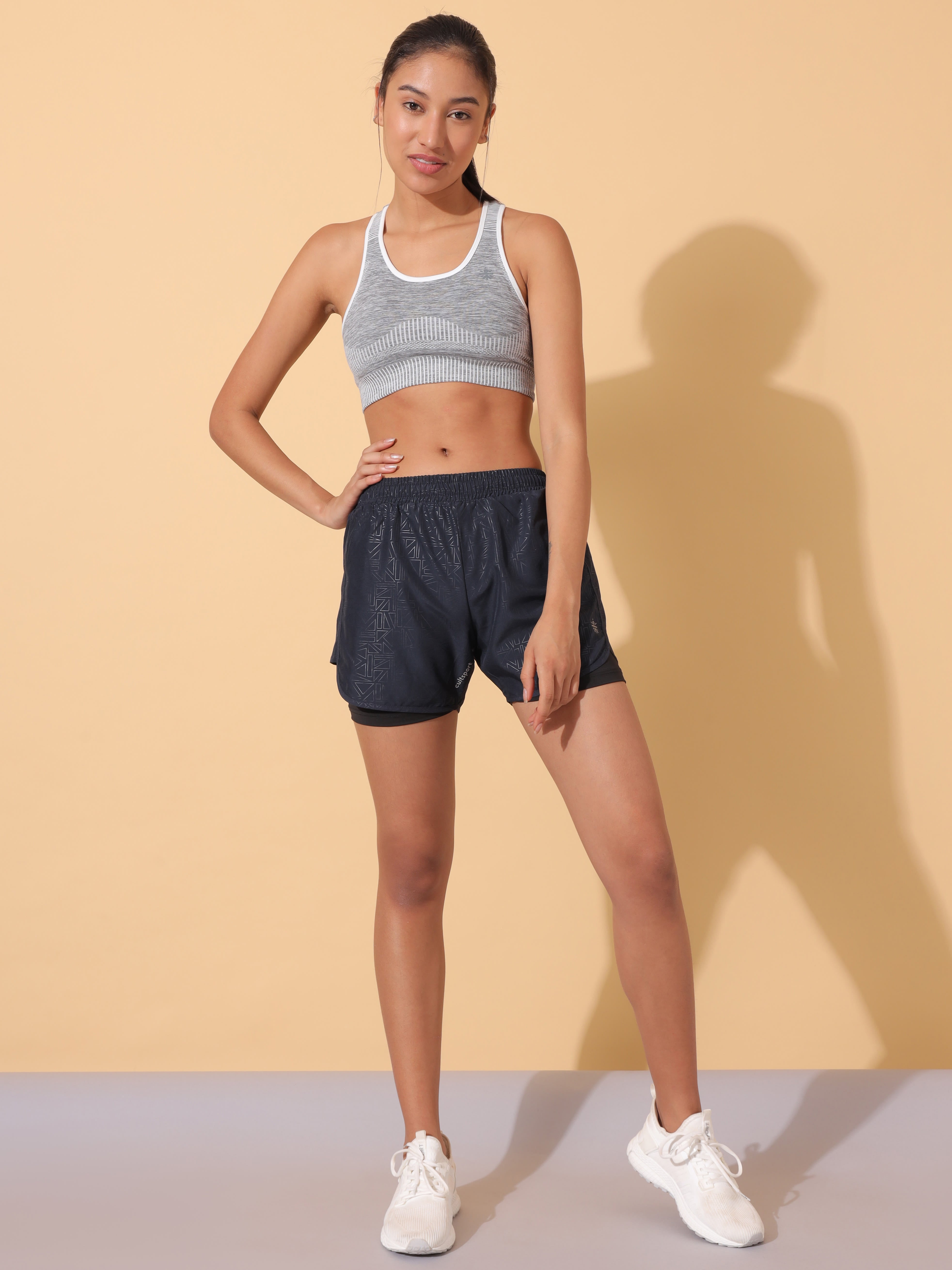 Printed Workout Shorts with Inner Tights