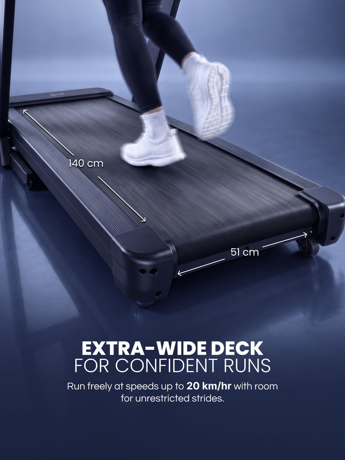 Cult Aptum Motorized Treadmill | 10 Levels Incline & 3 Level Decline | Max Speed - 20 km/hr | Max Weight – 140 kgs | Shock Absorbers for Knee Protection | One-Button Power Folding (Black)