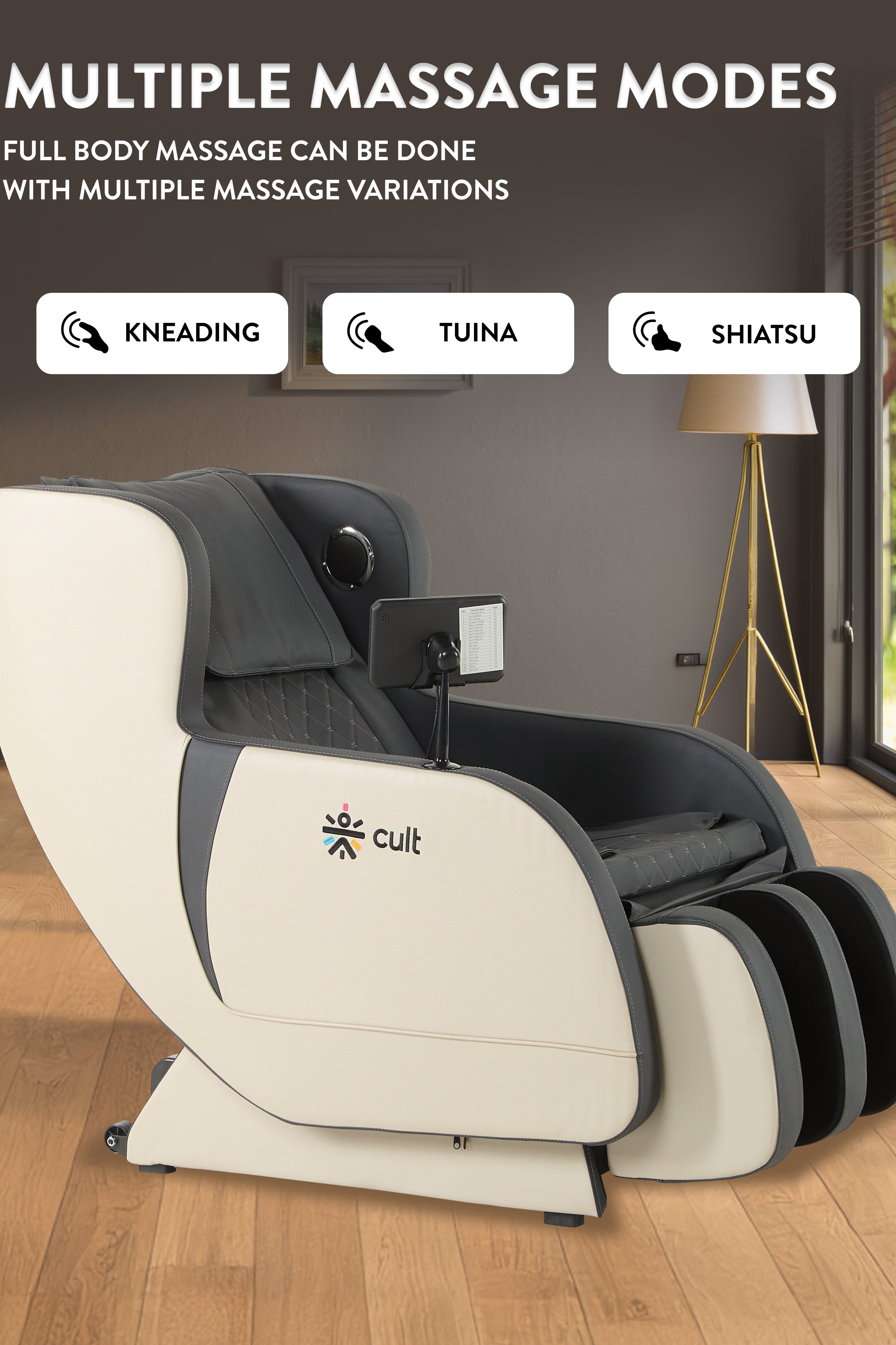 cult BlissGrey Massage Chair with Fixed Point Massage Technique and Bluetooth AI Voice Function for Full Body Massage At Home