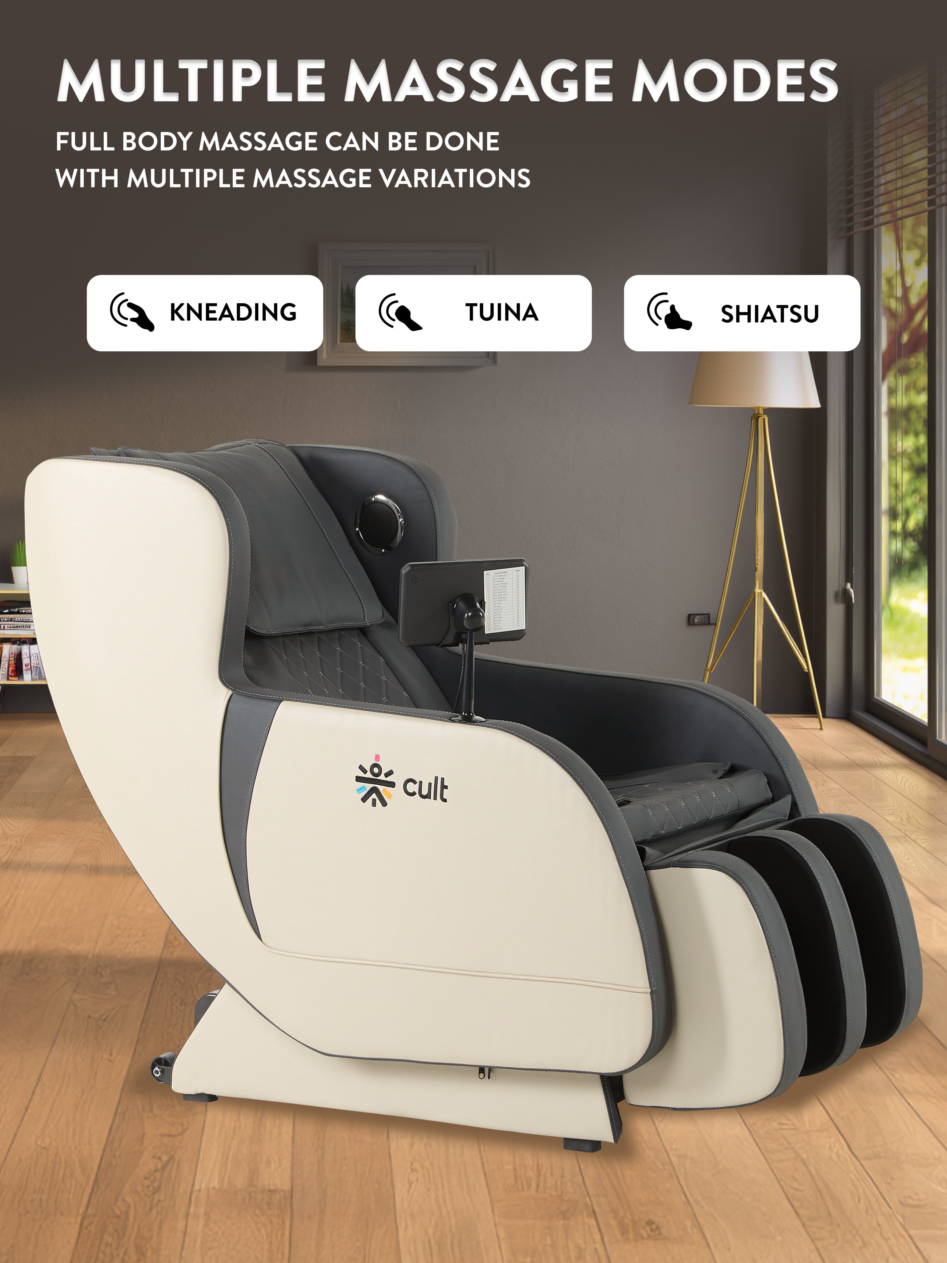 Cult BlissGrey Massage Chair with Fixed Point Massage Technique and Bluetooth AI Voice Function for Full Body Massage At Home