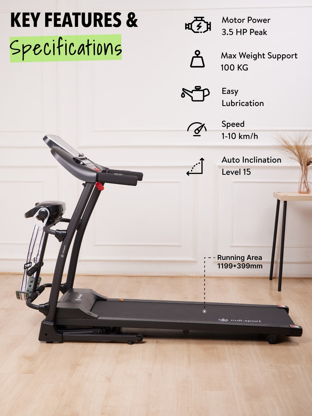 Smartrun Cardiff 3.5 HP Peak Treadmill | 15-level Auto-Incline & Massager | Max Weight-100kg | Max Speed-10kmph (with 6 months extended warranty)