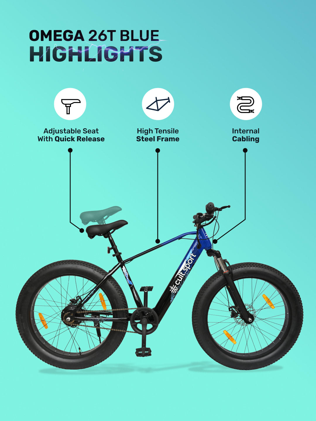 OMEGA26TBLUE with 4.5 hrs Fast Chargee , BLDC Motor 26 inches Single Speed Lithium-ion (Li-ion) Electric Cycle, Ideal for Unisex, 13+ Years