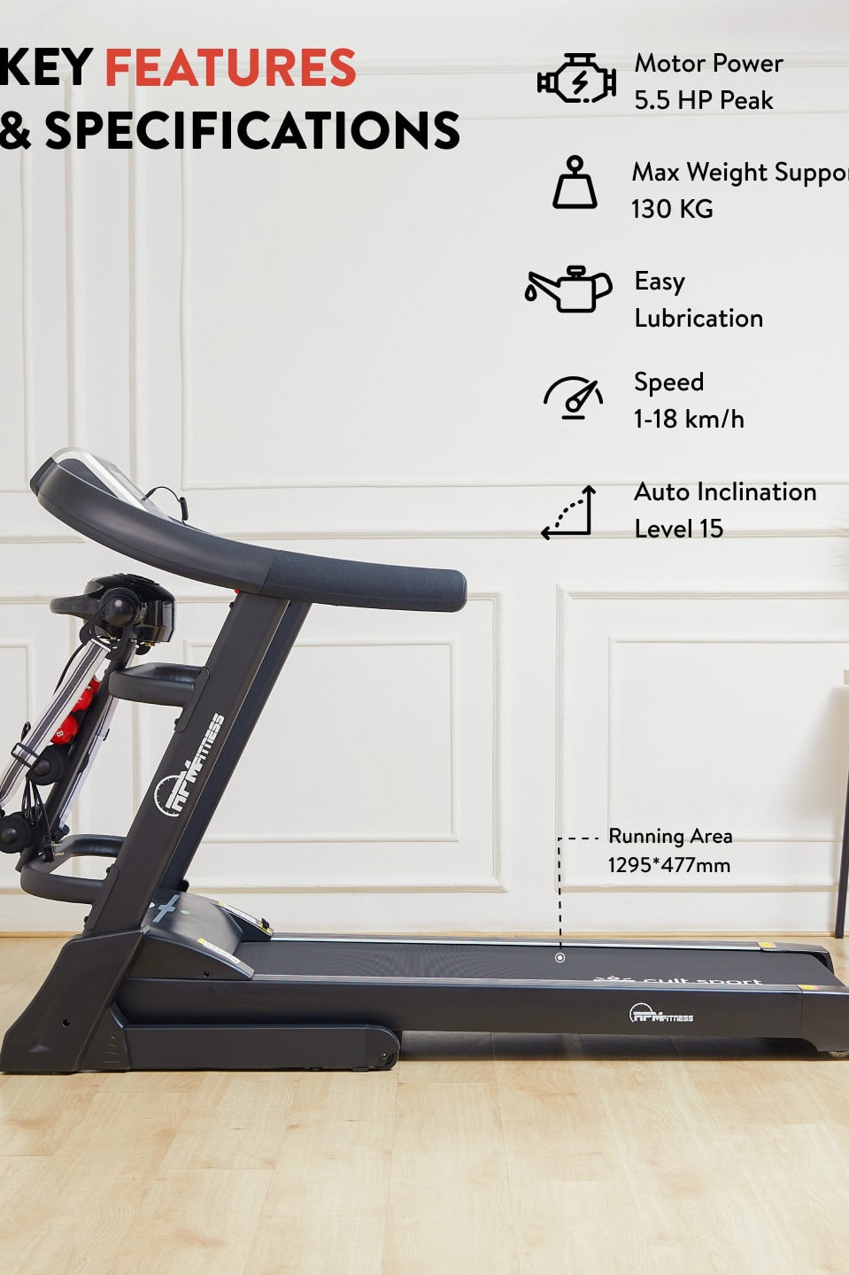 RPM757MI 5.5HP DC Treadmill | 15-level Auto-Incline & Massager | Max Weight-130kg | Max Speed-18kmph (with 6 months extended warranty)