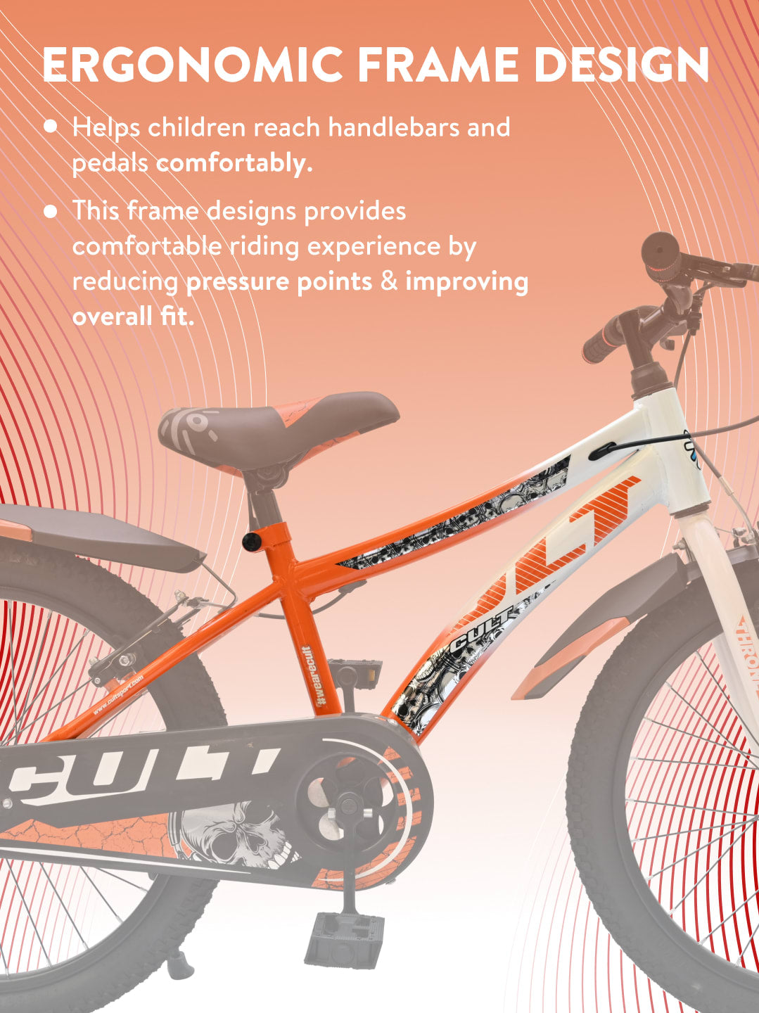 Throne 20T Steel Kids Bike with Rigid Fork, Single Wall Rim, V brakes and Chain Guard Orange White