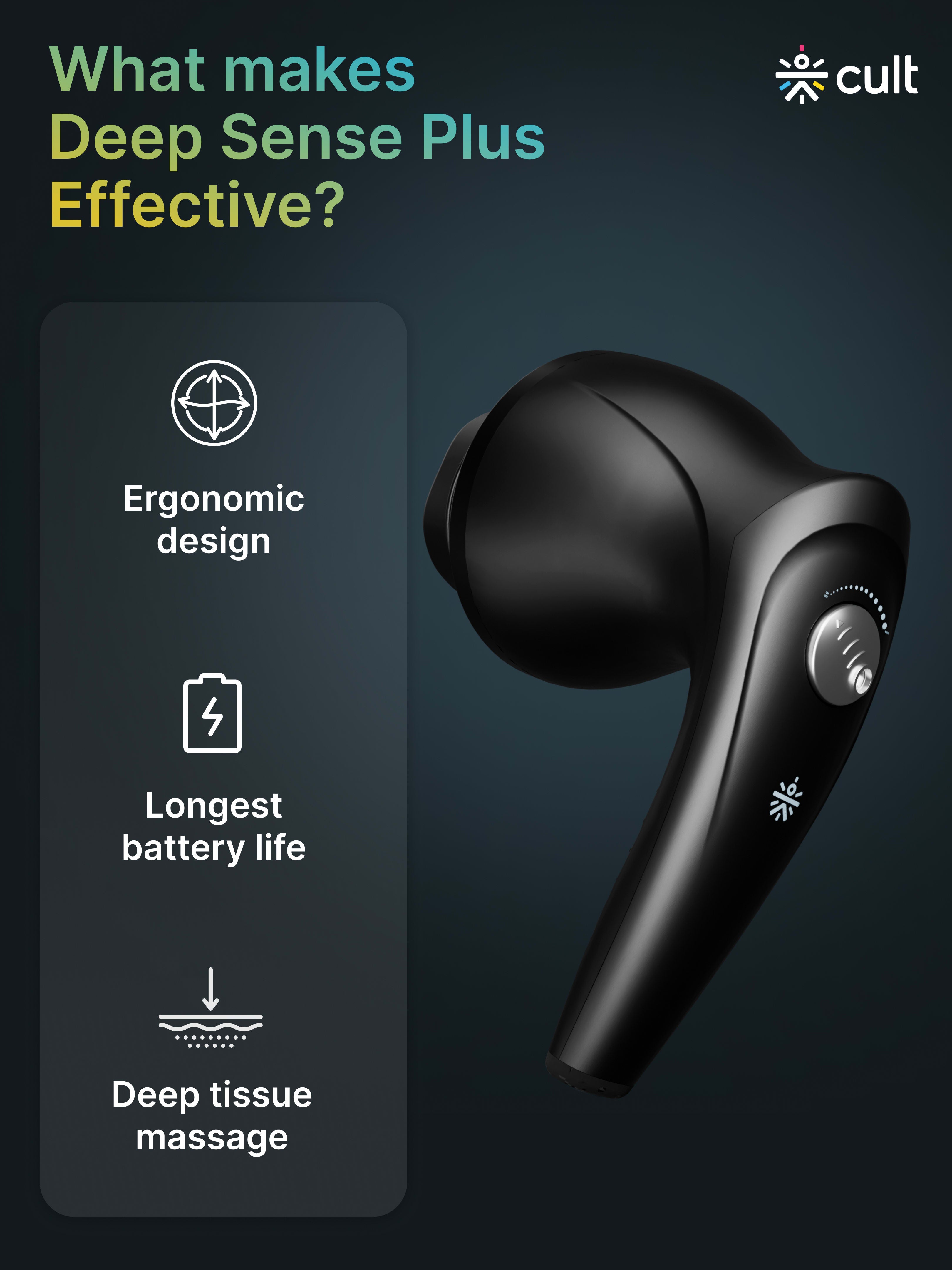 Cult Deep Sense Plus Cordless Electric Hammer Full Body Massager with 4 Interchangeable Heads +1 Protective Mesh Cover and Adjustable Speed Settings for Pain Relief and Relaxation.