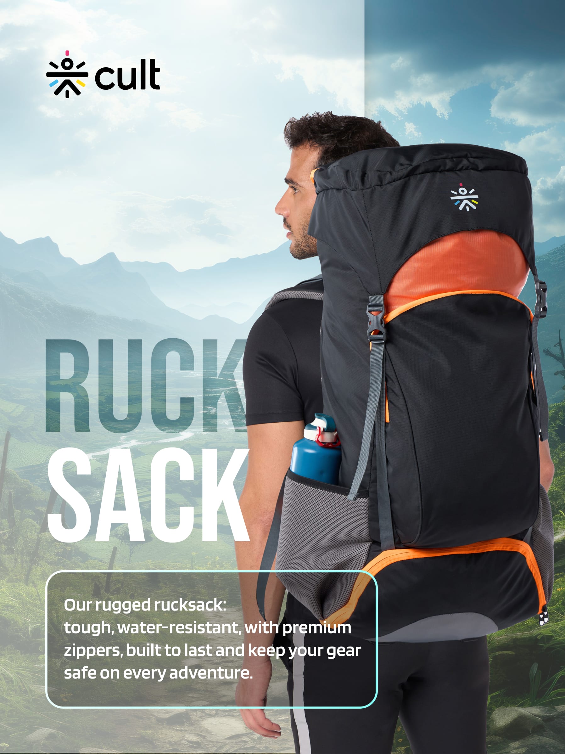 Travel Rucksack 55 L Black Orange