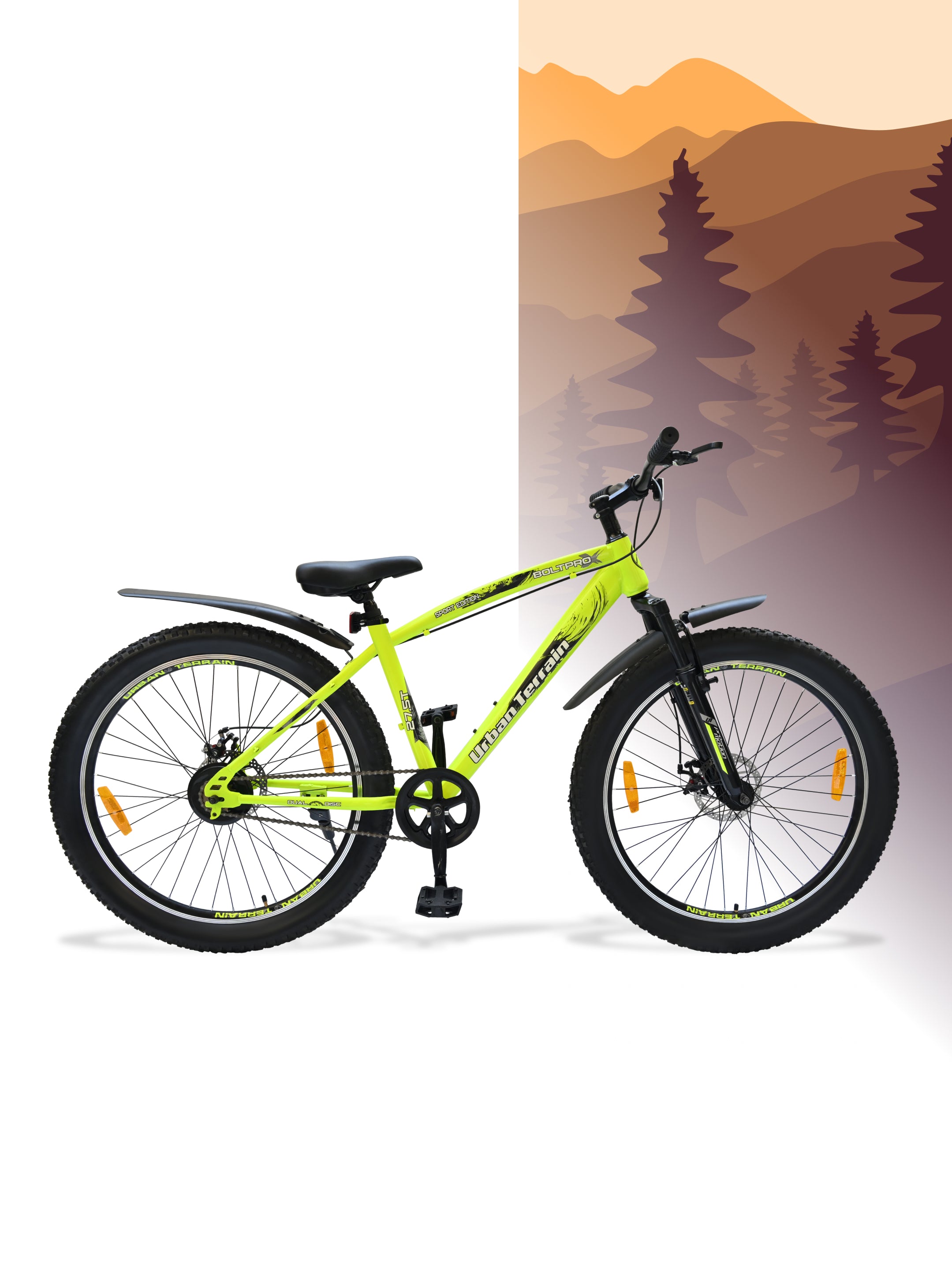 Bolt Pro Mountain Bike Steel Single Speed Cycle 27.5 inch Tyre with Dual Disc Brakes, Front Suspension, Double Wall Alloy Rim, Green