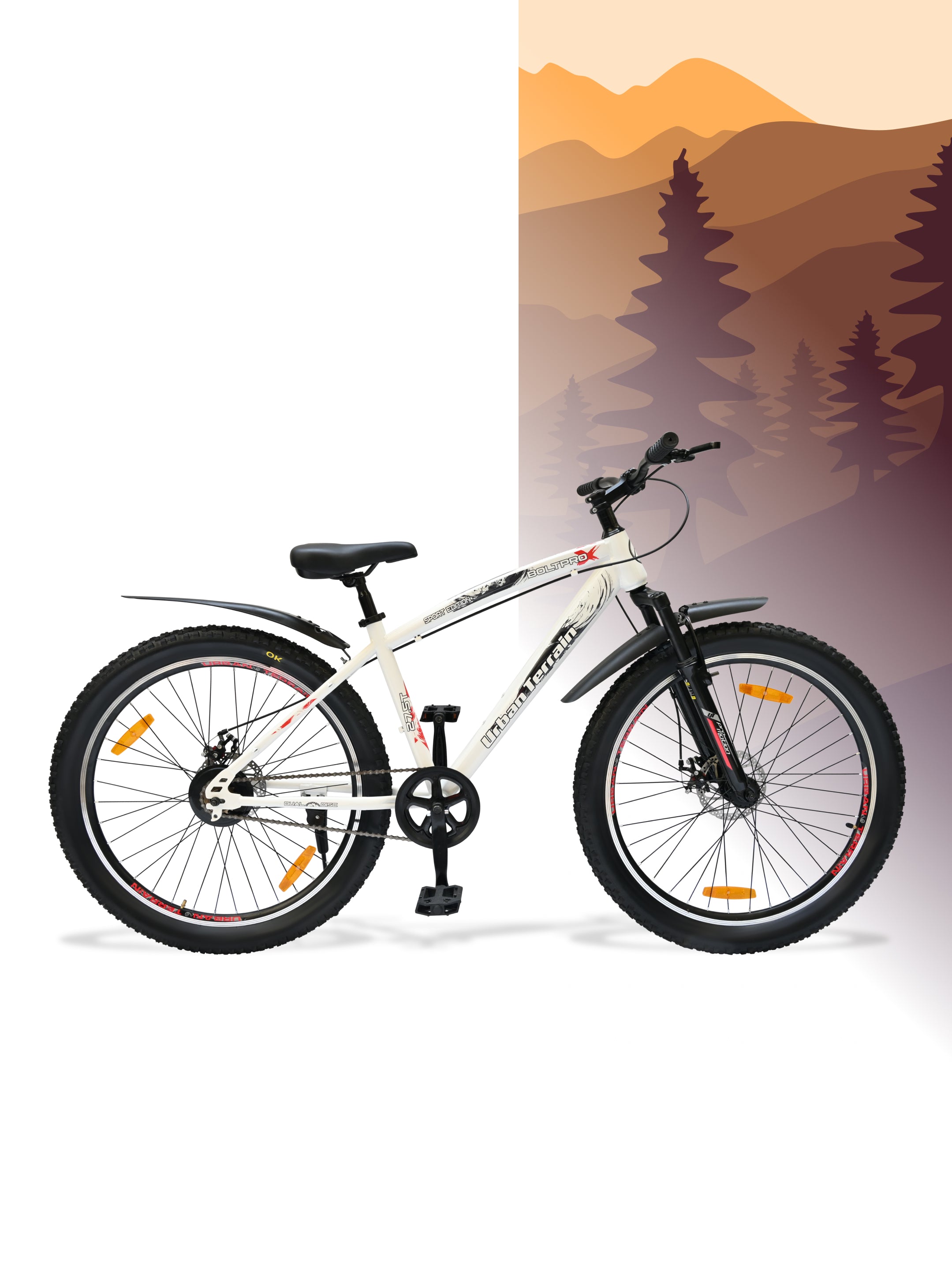 Bolt Pro Mountain Bike Steel Single Speed 27.5 inch Tyre with Dual Disc Brakes, Front Suspension, Double Wall Alloy Rim, White