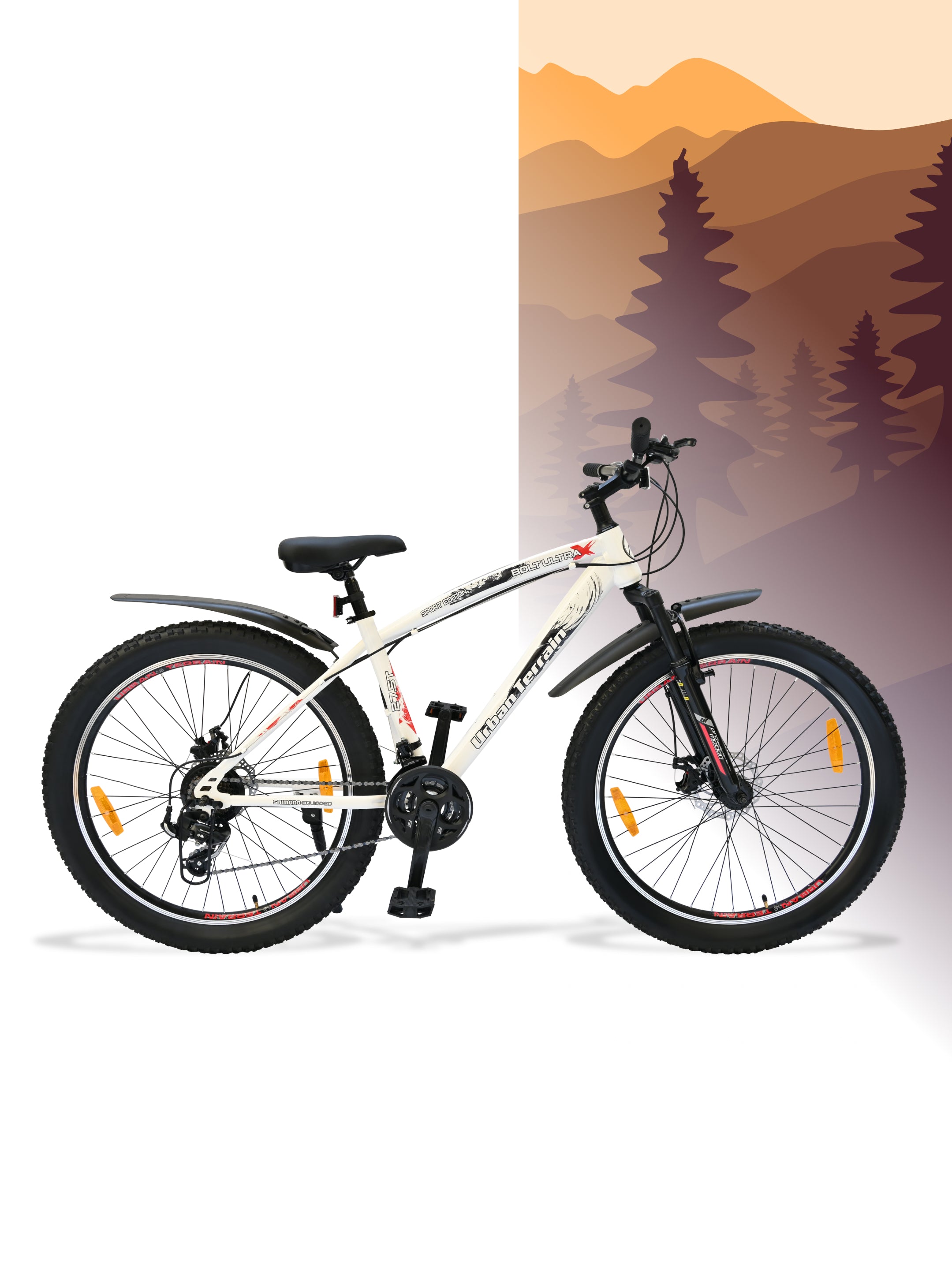 Bolt Ultra Mountain Bike Steel 21 Speed Cycle 27.5 inch Tyre, White With Front Suspension, Double Wall Rim and Dual Disc Brakes, Ideal For 5.2 ft to 6 ft