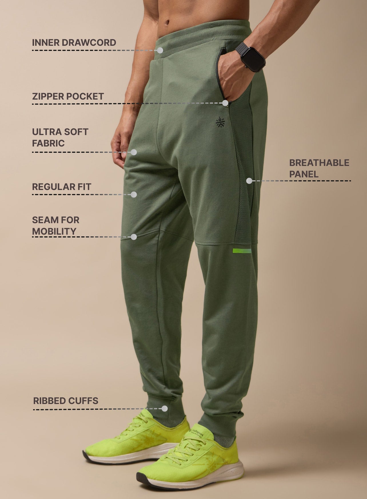 Men Olive Power Joggers
