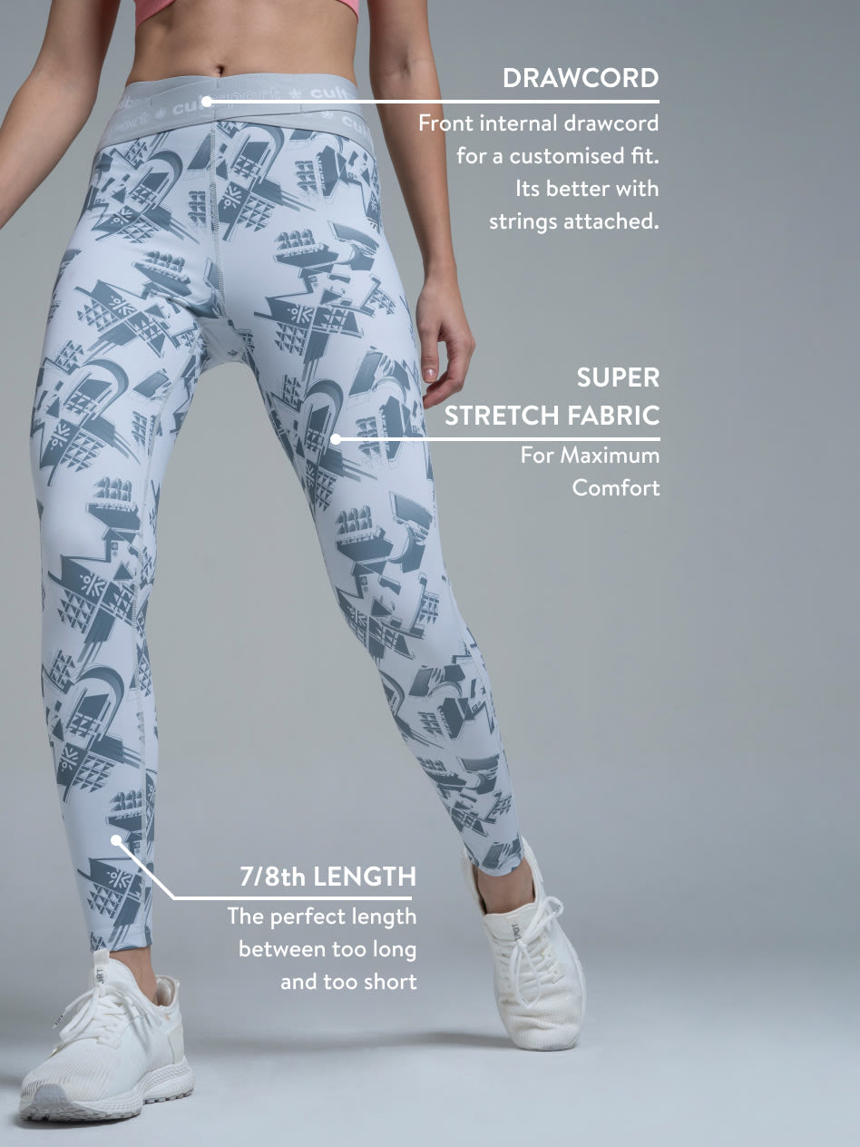 Absolute Fit Cross Waist Abstract Grey Print Tights