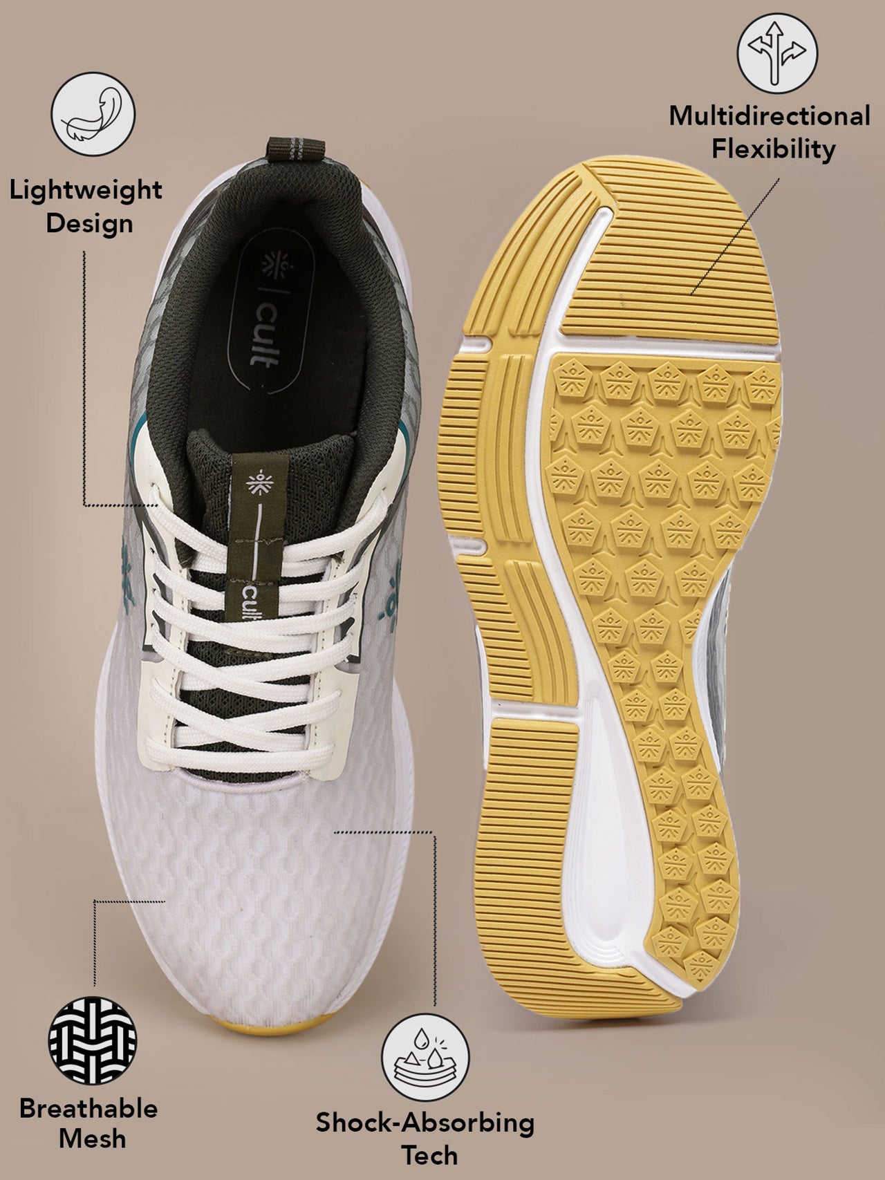 cult Men's AeroStride Casual Shoes - White/Olive