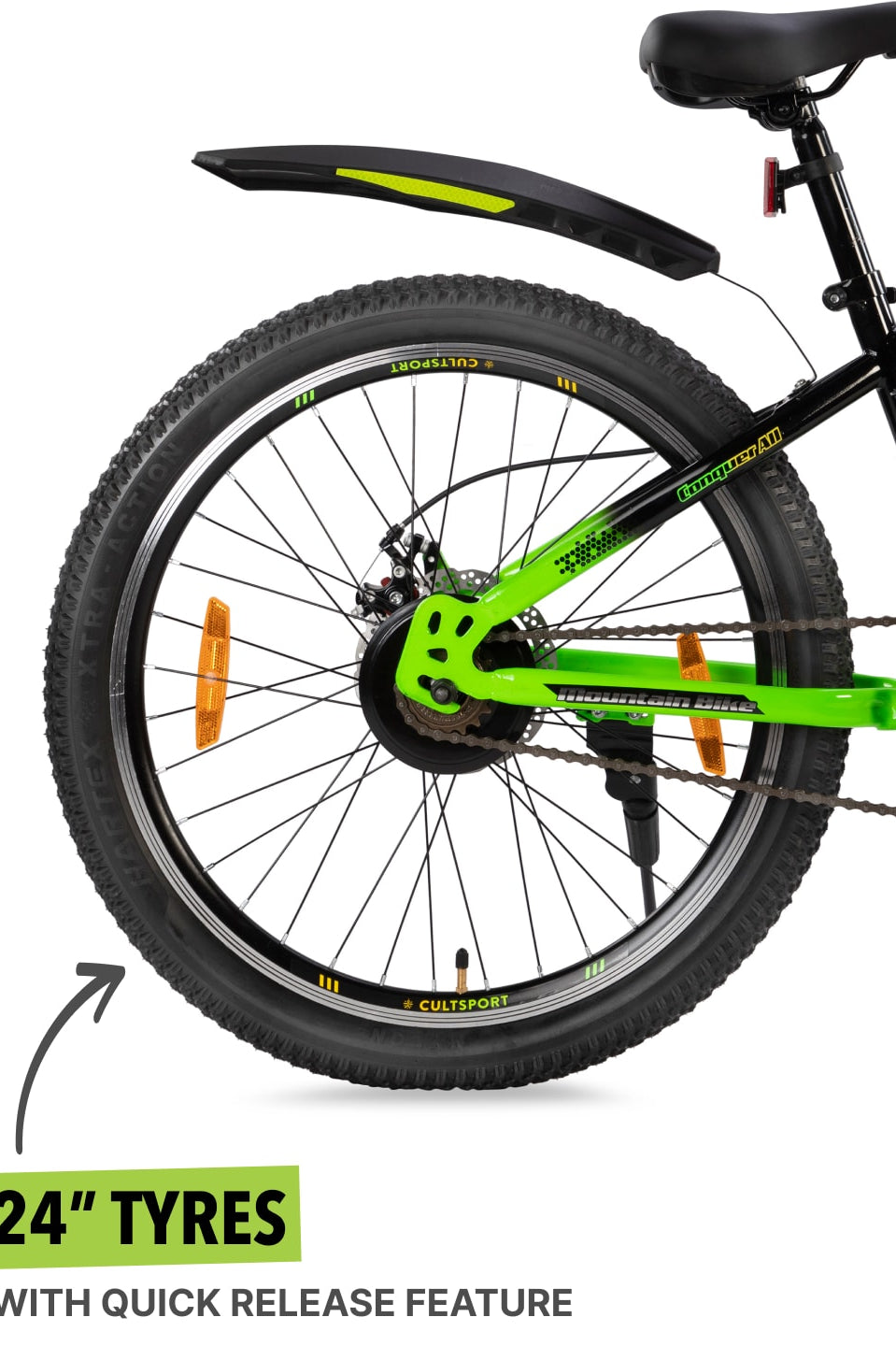 Dauntless24TGreen Steel Single Speed 24 inch Mountain Cycle, Front Suspension, Double Wall Rim and Dual Disc Brake