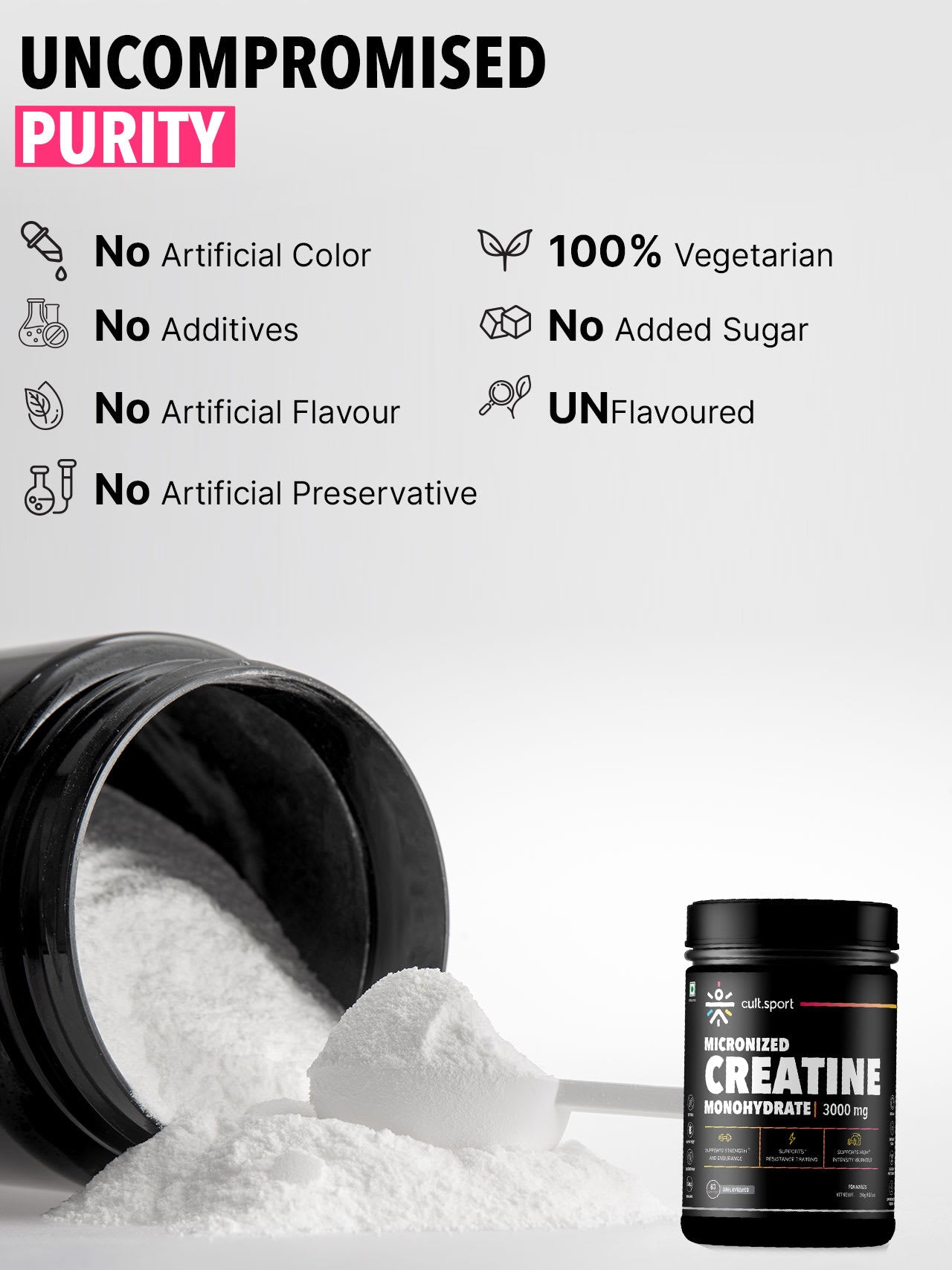 Cultsport Creatine Monohydrate 250 g | Micronised | 100% Vegetarian | Unflavoured | Dairy-Free | Gluten-Free