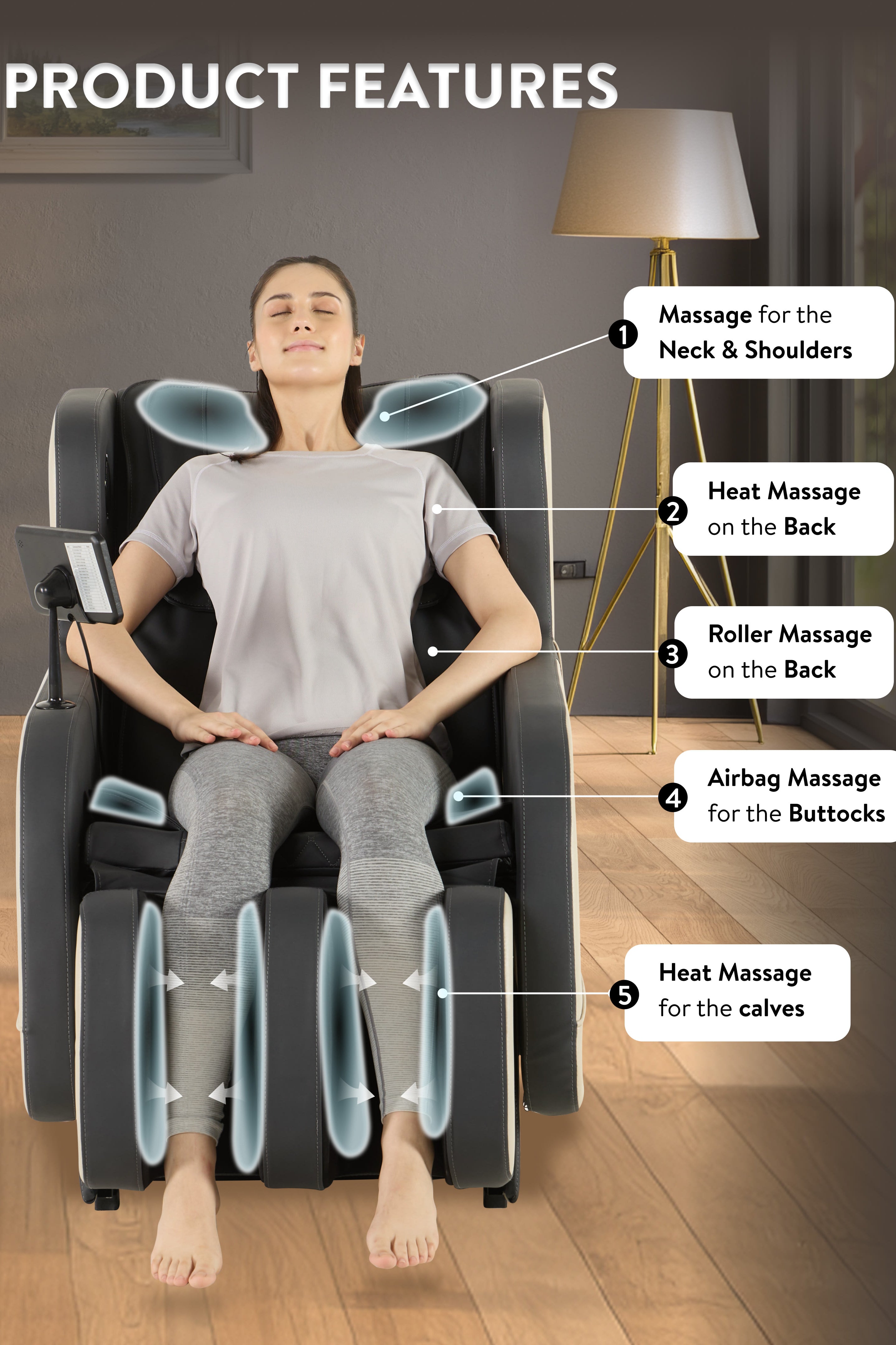 cult BlissGrey Massage Chair with Fixed Point Massage Technique and Bluetooth AI Voice Function for Full Body Massage At Home