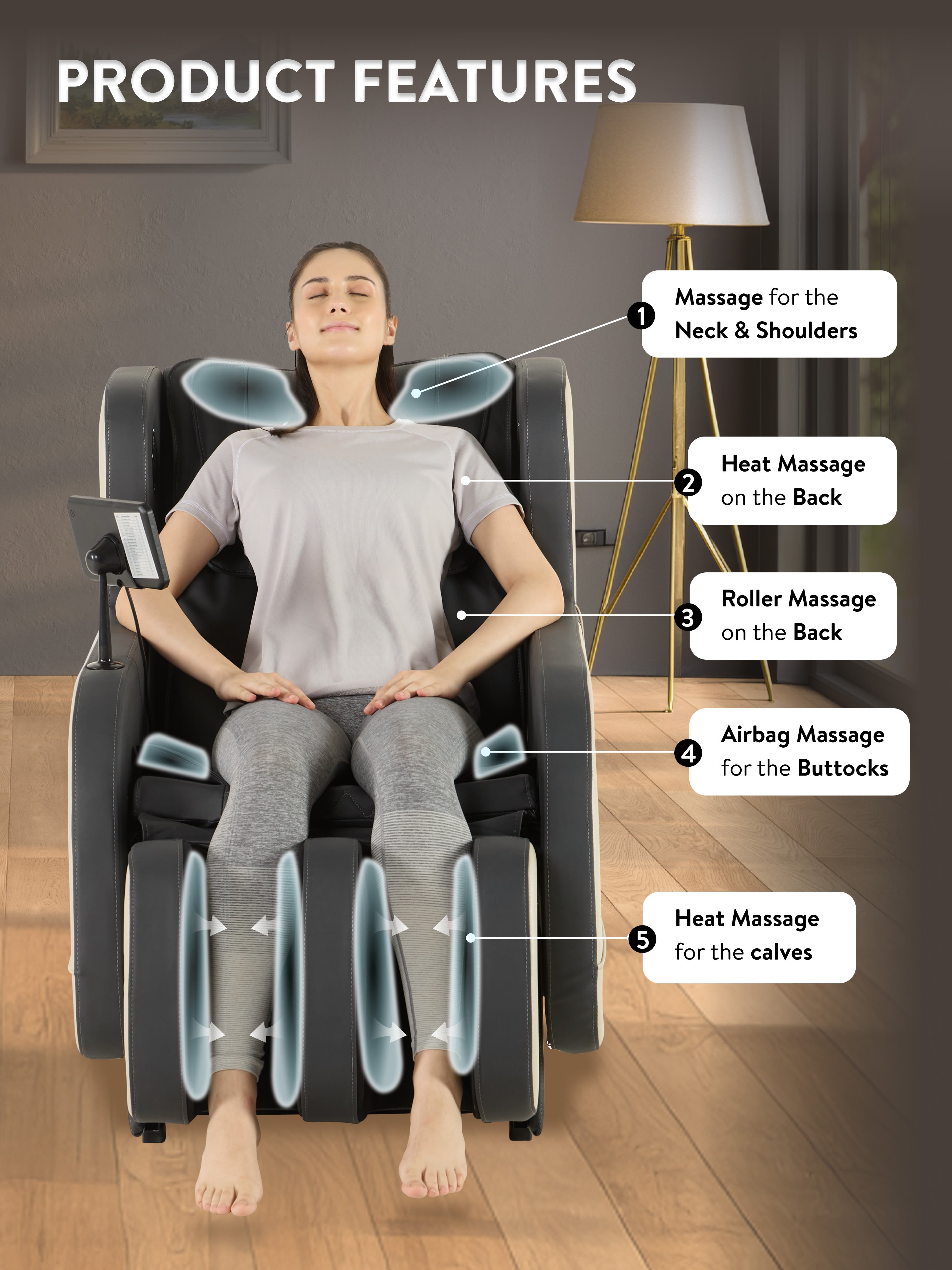 Cult BlissGrey Massage Chair with Fixed Point Massage Technique and Bluetooth AI Voice Function for Full Body Massage At Home