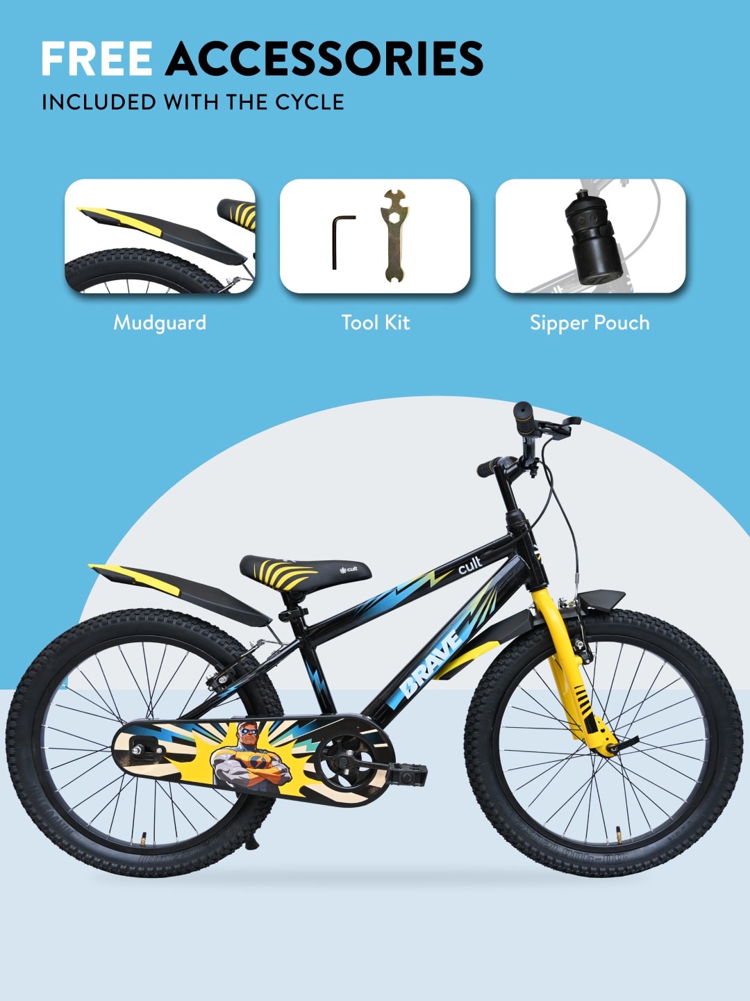 Brave 20T Black Steel Kids Bike with Single Wall Rim, Rigid Fork and Free Trainer Sessions and Cycling Event