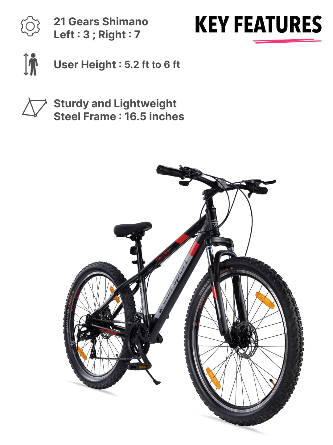 DAUNTLESS21S27.5TBLACK Steel 21 Speed Shimano Gear 27.5 inch Mountain Cycle, Dual Disc Brake, Front Suspension and Double Wall Rim