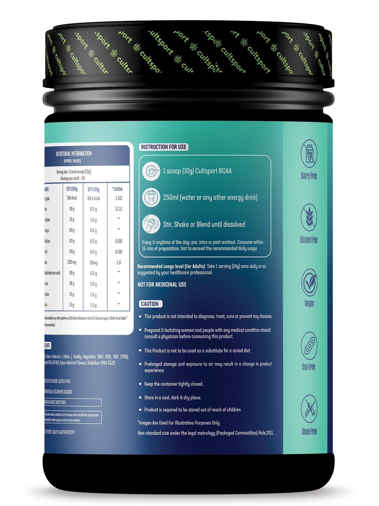 BCAA Powder, 300g | Sugar Free (Intra & Post Workout Drink) Muscle Recovery with Amino Acids | 6g BCAAs for Men & Women | Watermelon Flavor | 10 g serving