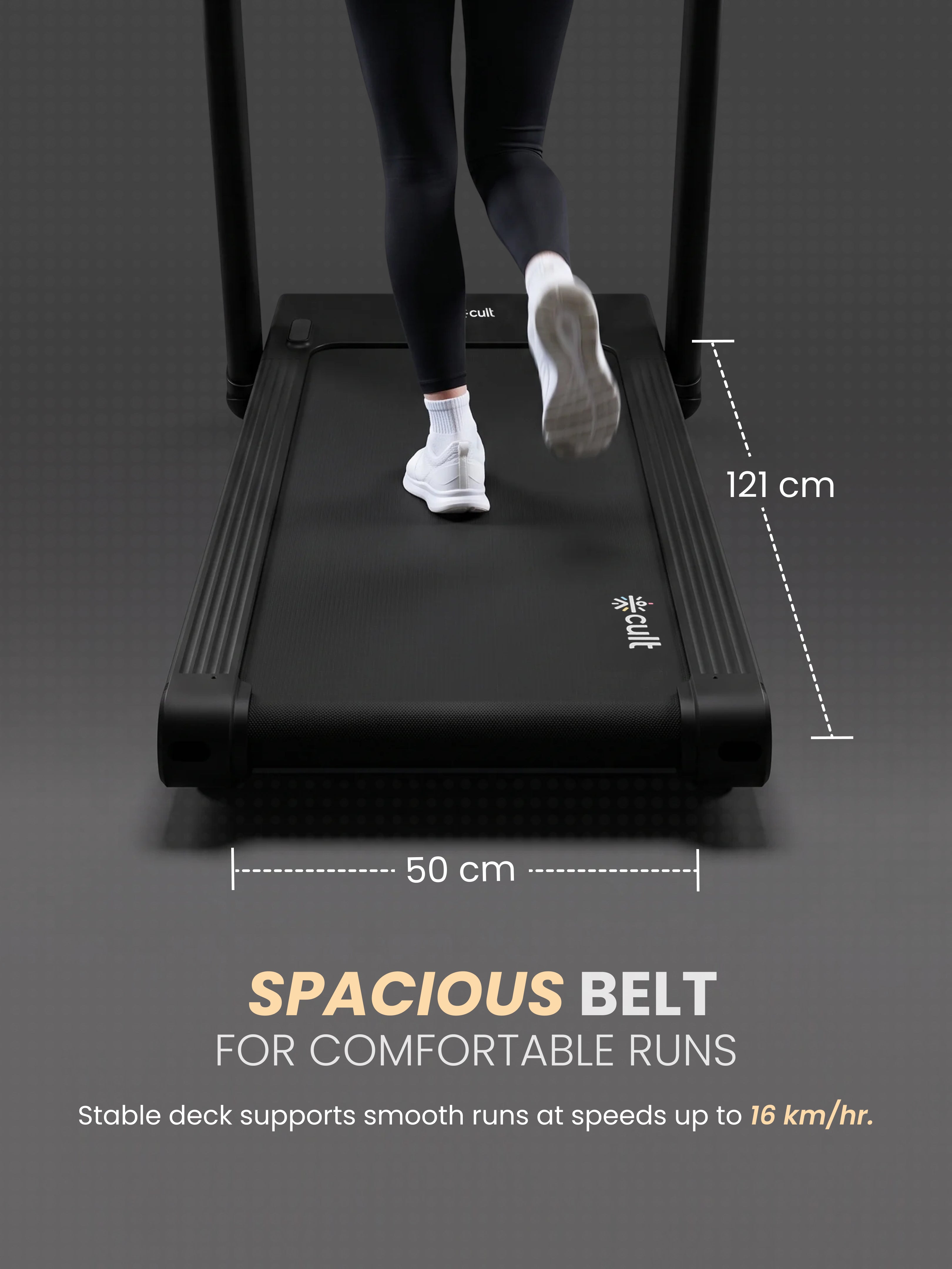 Cult SmartStride CanoasPro 5 HP BLDC Treadmill with 4 Shock Absorbers for Enhanced Cushioning & Reduced Knee Impact |130 kg User Capacity | 25-Level Auto Incline | 16 km/h Max Speed ( Black)
