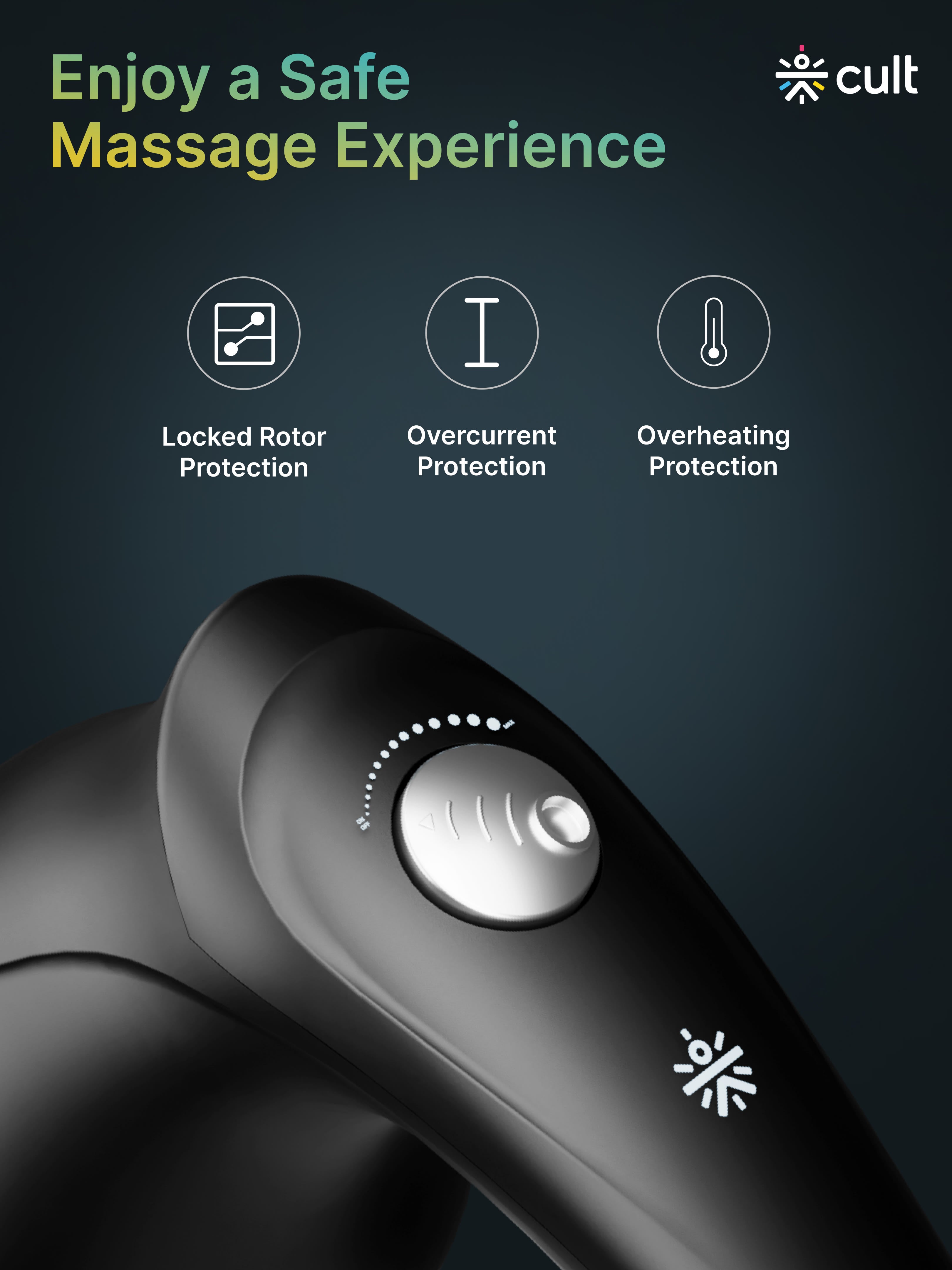 Cult Deep Sense Plus Cordless Electric Hammer Full Body Massager with 4 Interchangeable Heads +1 Protective Mesh Cover and Adjustable Speed Settings for Pain Relief and Relaxation.