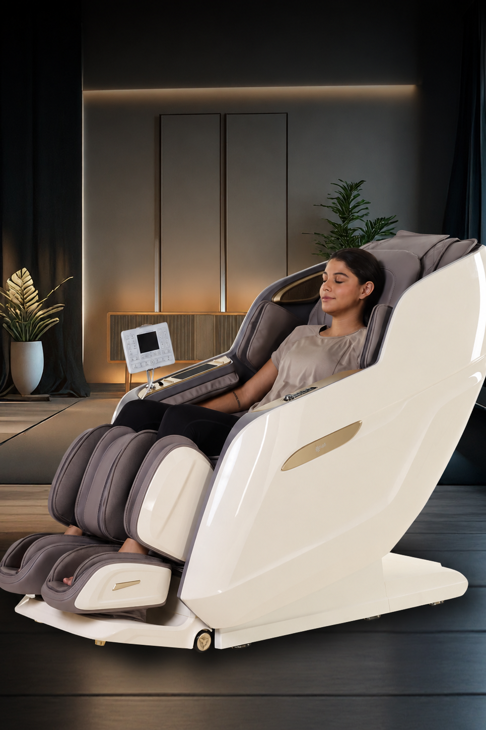 Cult Nirvana Advanced 4D Massage Chair with Leg Massager | Extended SL Track | 22 Auto Programs | Waist Heating | Zero-Gravity | AI Voice Control (Beige & White) - (6 Months extended Warranty)