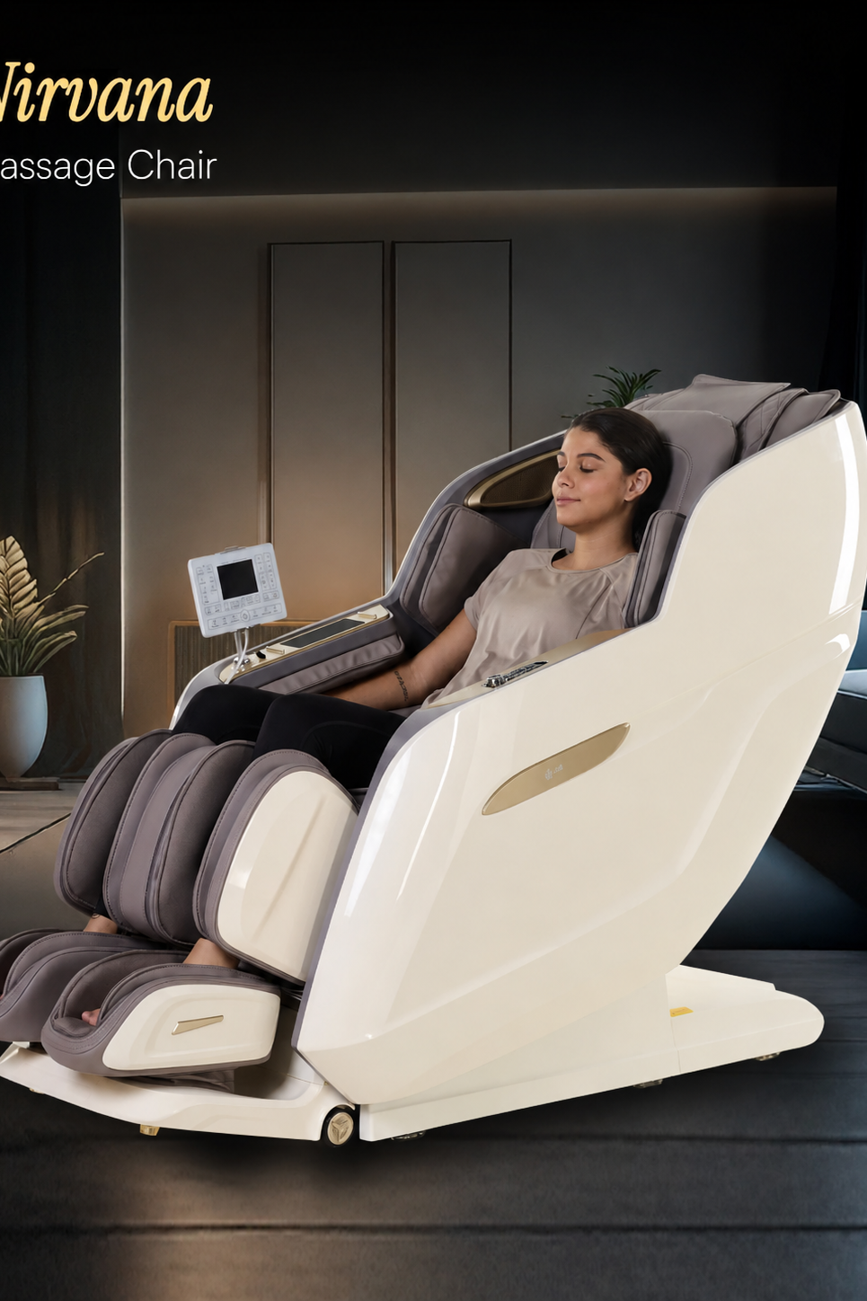 Cult Nirvana Advanced 4D Massage Chair with Leg Massager | Extended SL Track | 22 Auto Programs | Waist Heating | Zero-Gravity | AI Voice Control (Beige & White) - (6 Months extended Warranty)