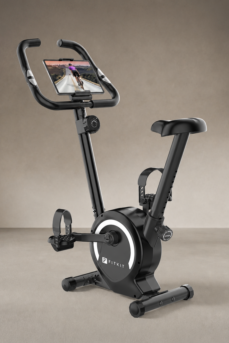 Fitkit by Cult Upright Exercise Bike 6 Kg Flywheel & 130 Kg Weight Support with Adjustable Cushioned Seat | 16-Level Magnetic Resistance | LCD Display & Tablet Holder | Suitable for Home Gym Workout (with 6 Months Extended Warranty)