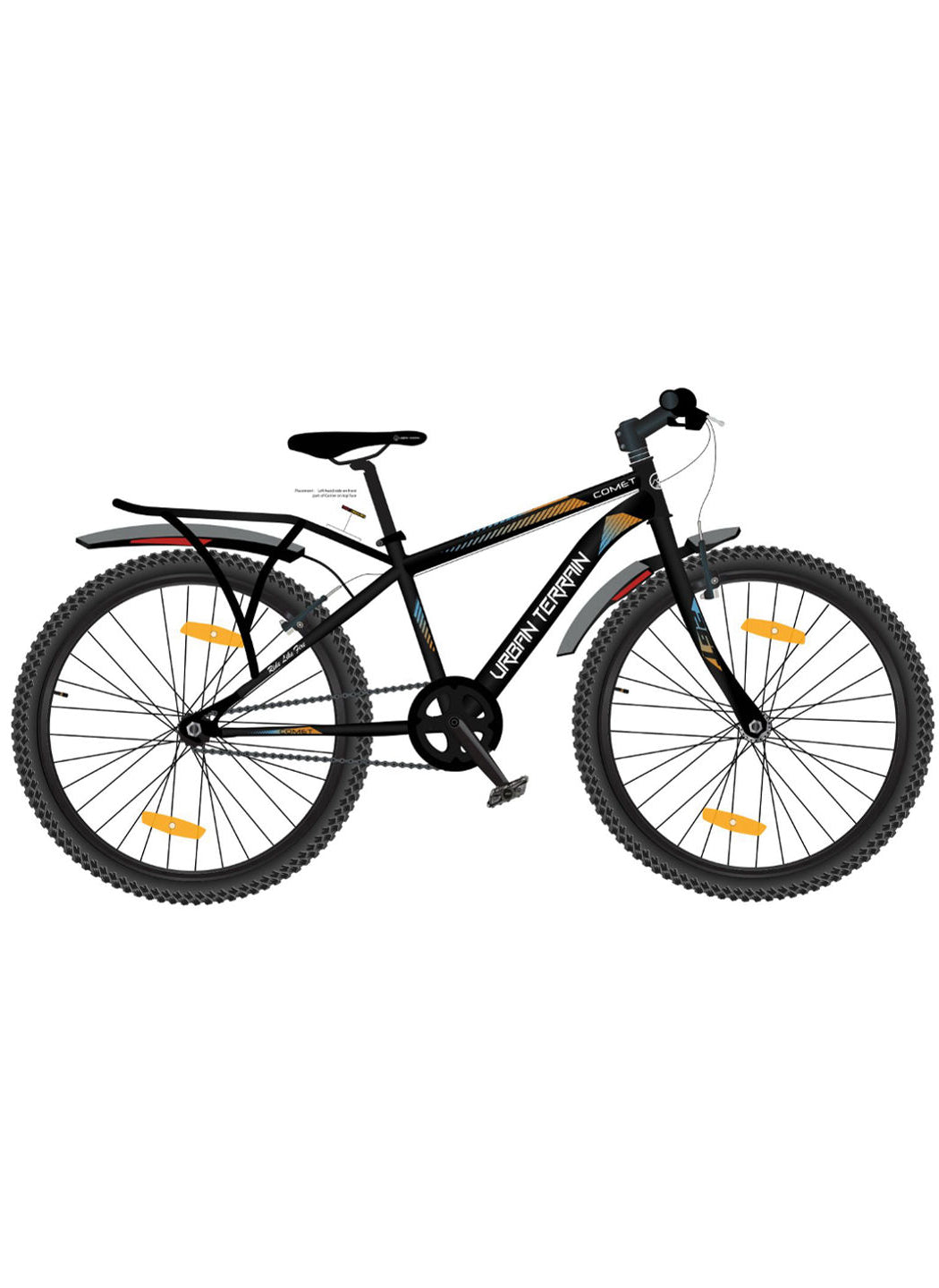 Urban Terrain Comet 26T Single Speed Steel Mountain Bike with Inbuilt Carrier (Black)