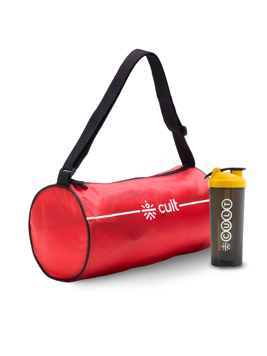 Cult Duffle Bag Red With Shaker Bottle Yellow 700Ml - Combo