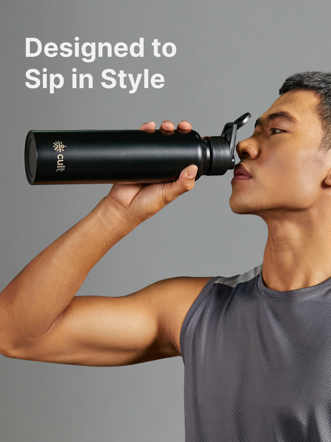 cult Steel Bottle 1Ltr With Sports Cap Black