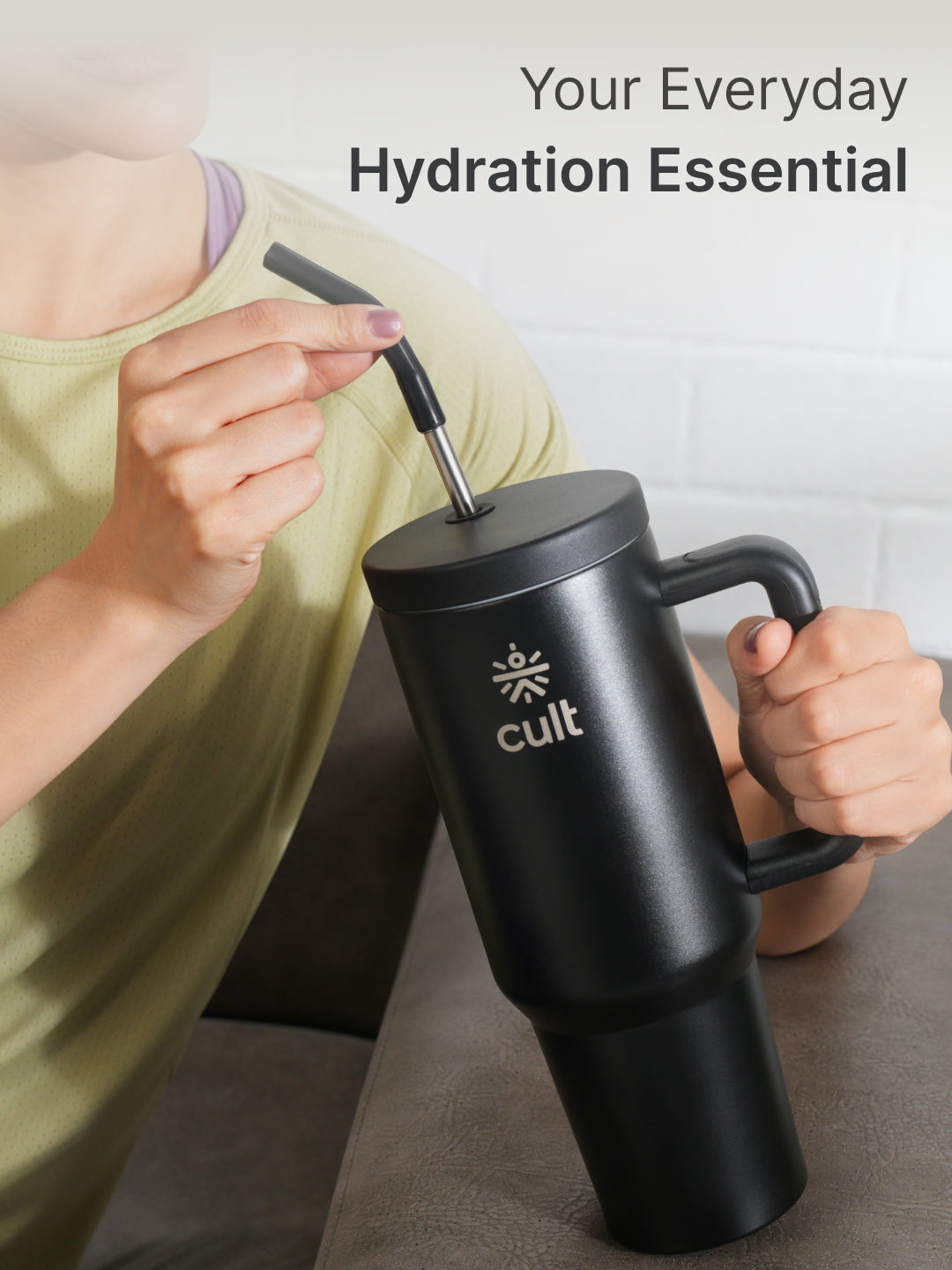 cult Tumbler 1200ML Steel Straw with Straw Cap and Cleaner Unisex Black