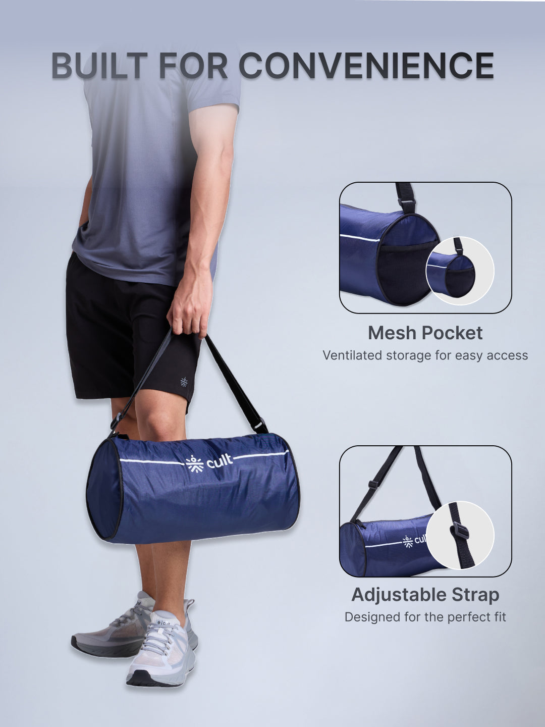 Cult Duffle Bag Blue with Shaker Bottle Black 700ml - Combo
